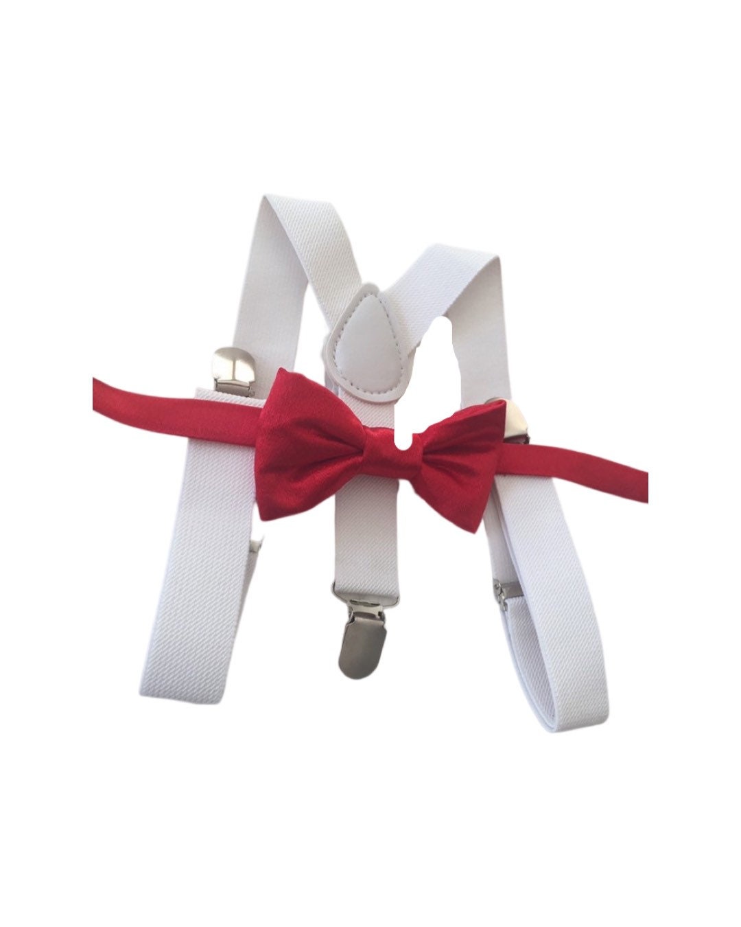 Bow Tie and Suspender Set, white Suspenders, boy Suspenders, baby Suspender Bow Tie, David's Bridal Apple Red suspenders, Apple Red bow tie