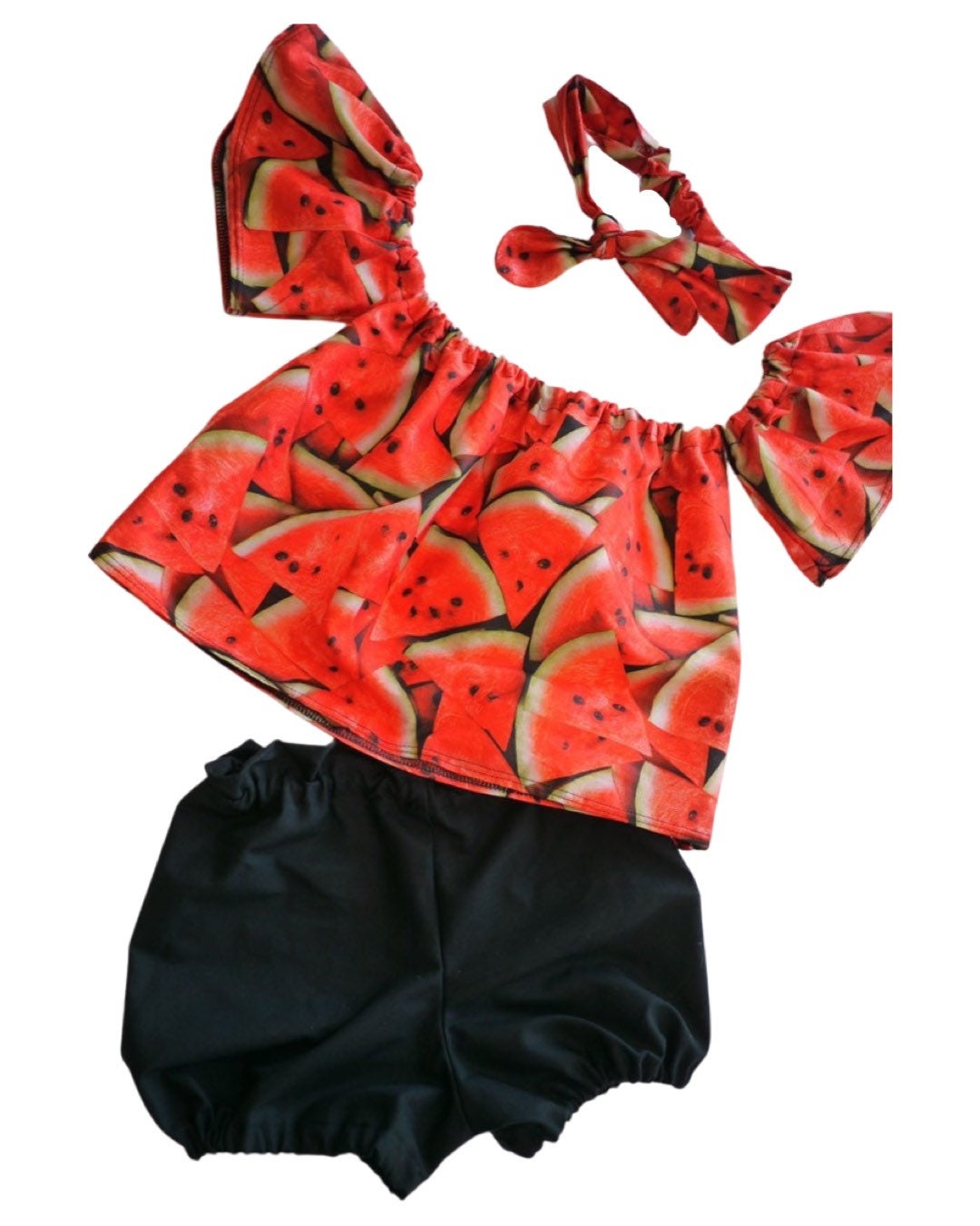 1st Birthday Watermelon Outfit, One in a melon birthday girl set, Watermelon bloomer, Watermelon smash cake outfit, round knot headband