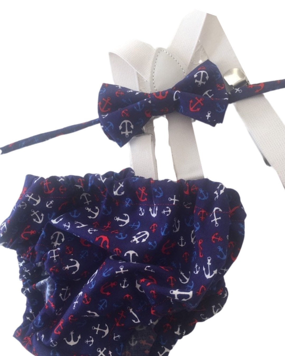 Nautical Print 3 Piece Cake Smash Outfit - blue anchor cake smash outfit, navy blue cake smash outfit, blue cake smash outfit, nautical