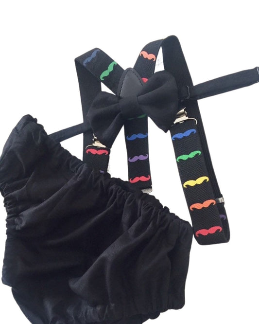 Little man 1st birthday outfit, 1st birthday cake smash outfit, mustache cake smash outfit, mustache suspenders and diaper cover, boy cake