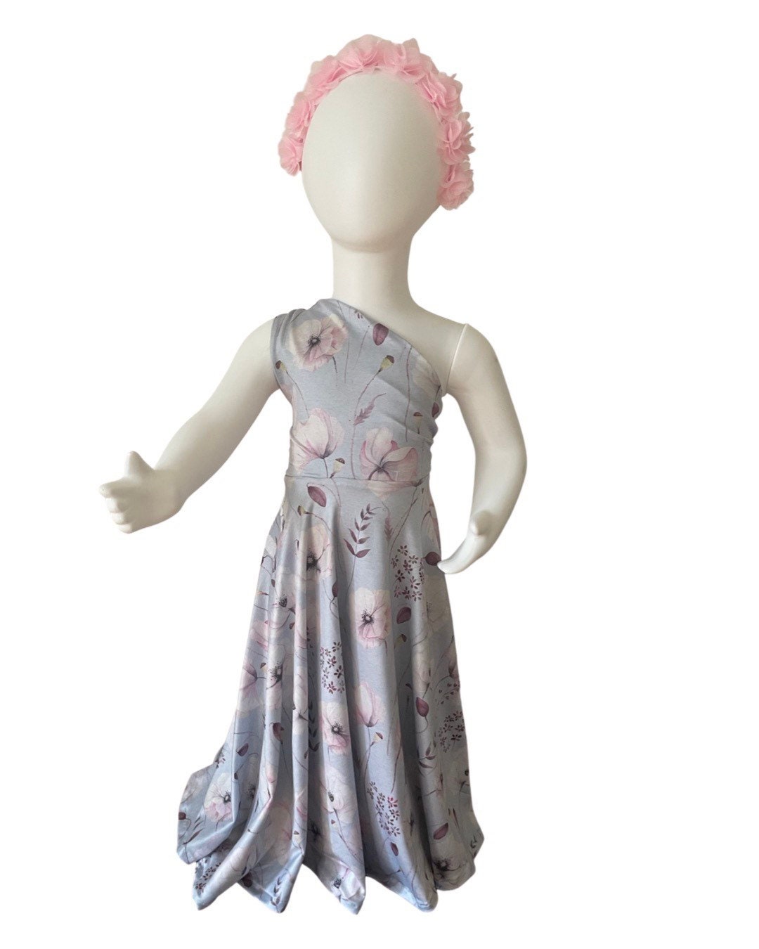 Blue floral Girl Dress, one shoulder, photoshoot Dress, Pink Baby Dress,Pink Suade Dress, Pink Princess Birthday Dress,Pageant girl dress