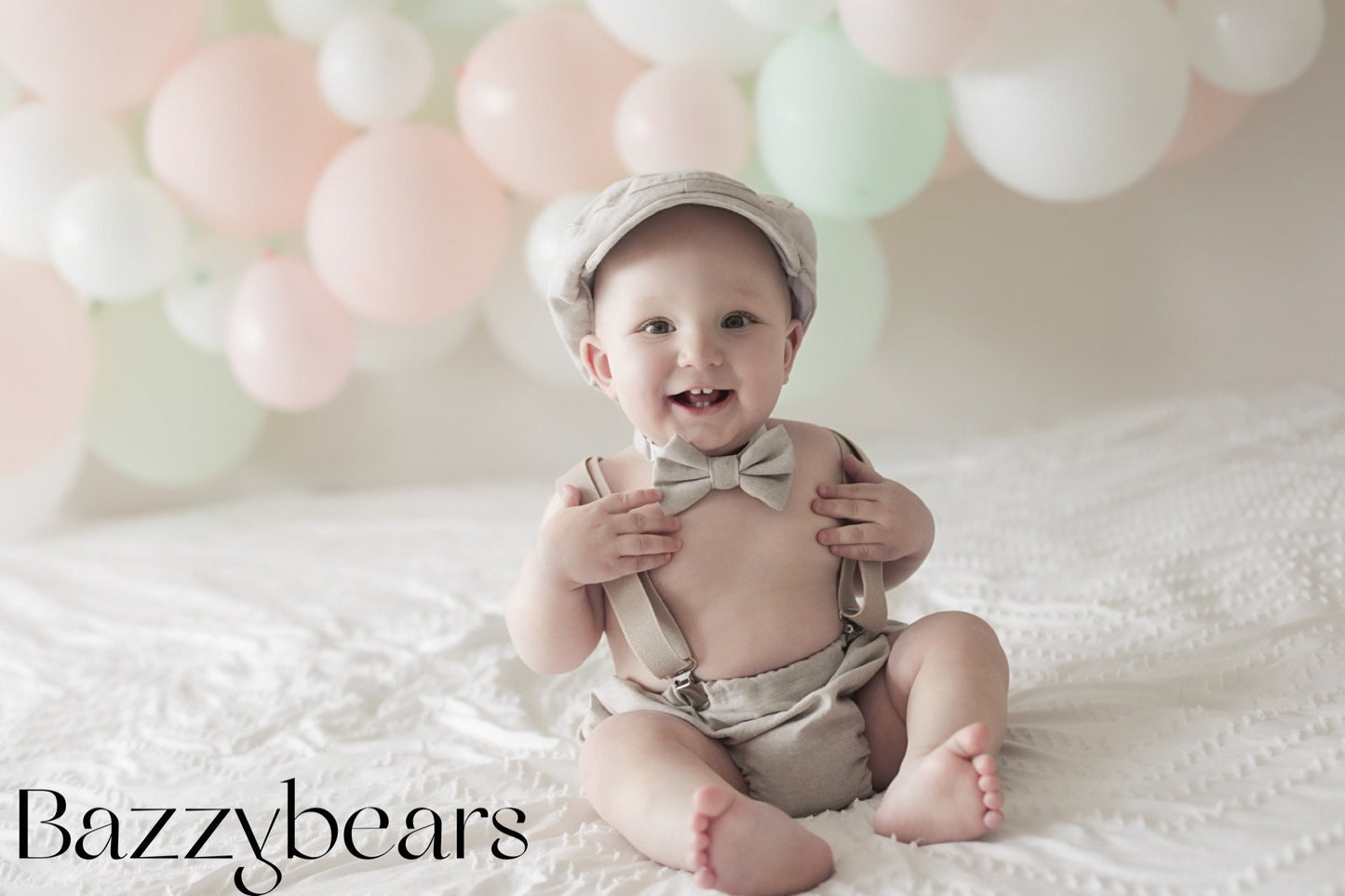 Light denim sitter set - baby boy photo prop - baby clothes - vintage style - flat cap - cake smash outfit
