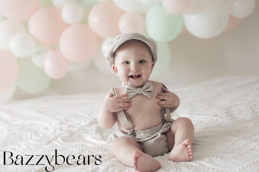 Light denim sitter set - baby boy photo prop - baby clothes - vintage style - flat cap - cake smash outfit