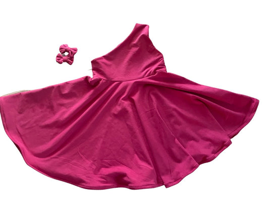 Hot Pink Girl Dress, one shoulder, Pink photoshoot Dress, Pink Baby Dress,Pink Suade Dress, Pink Princess Birthday Dress,Pageant girl dress