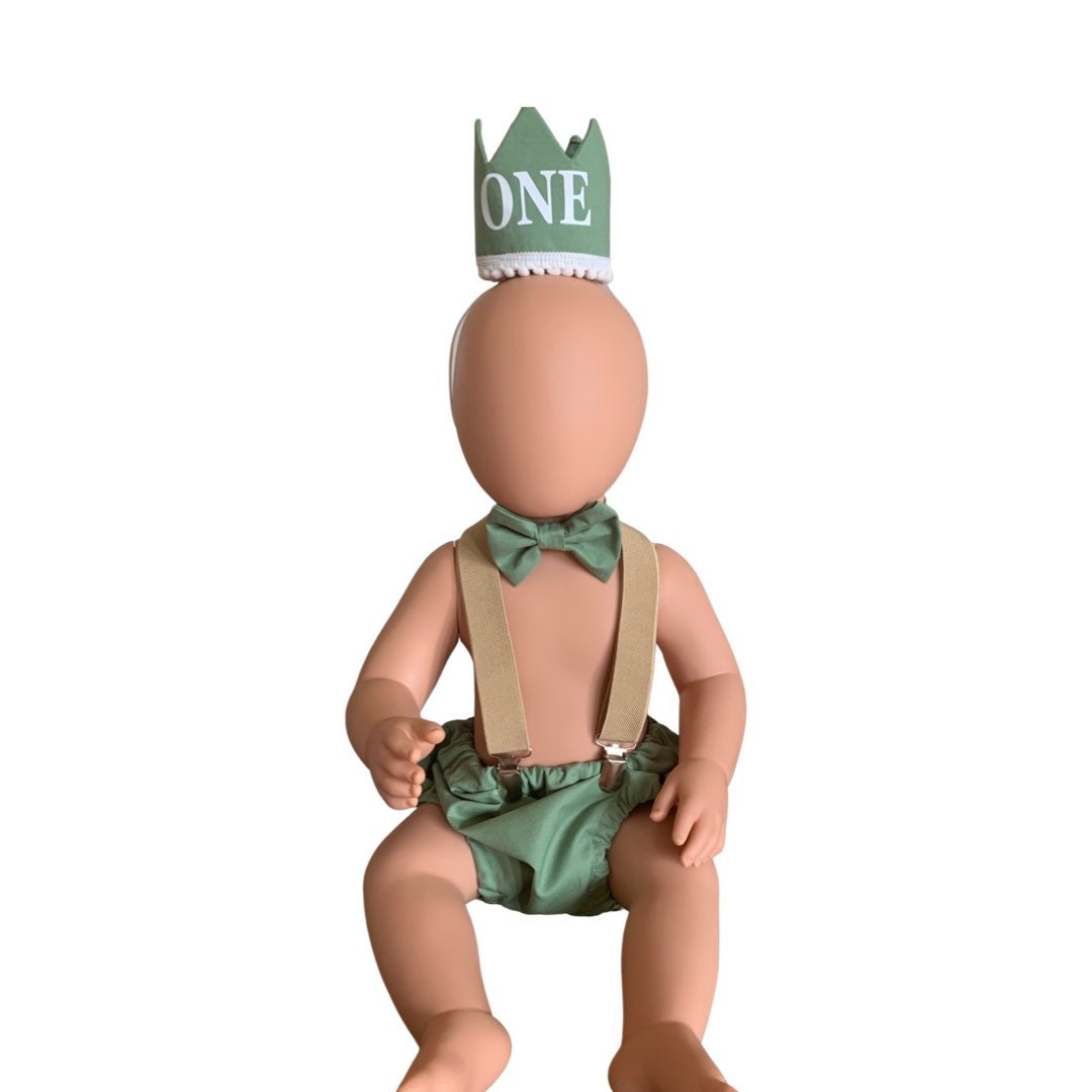 Customized bloomer cake smash outfit boy, 1st birthday outfit boy, cake smash boy olive, 1st birthday hat baby sage, smash cake boy, olive