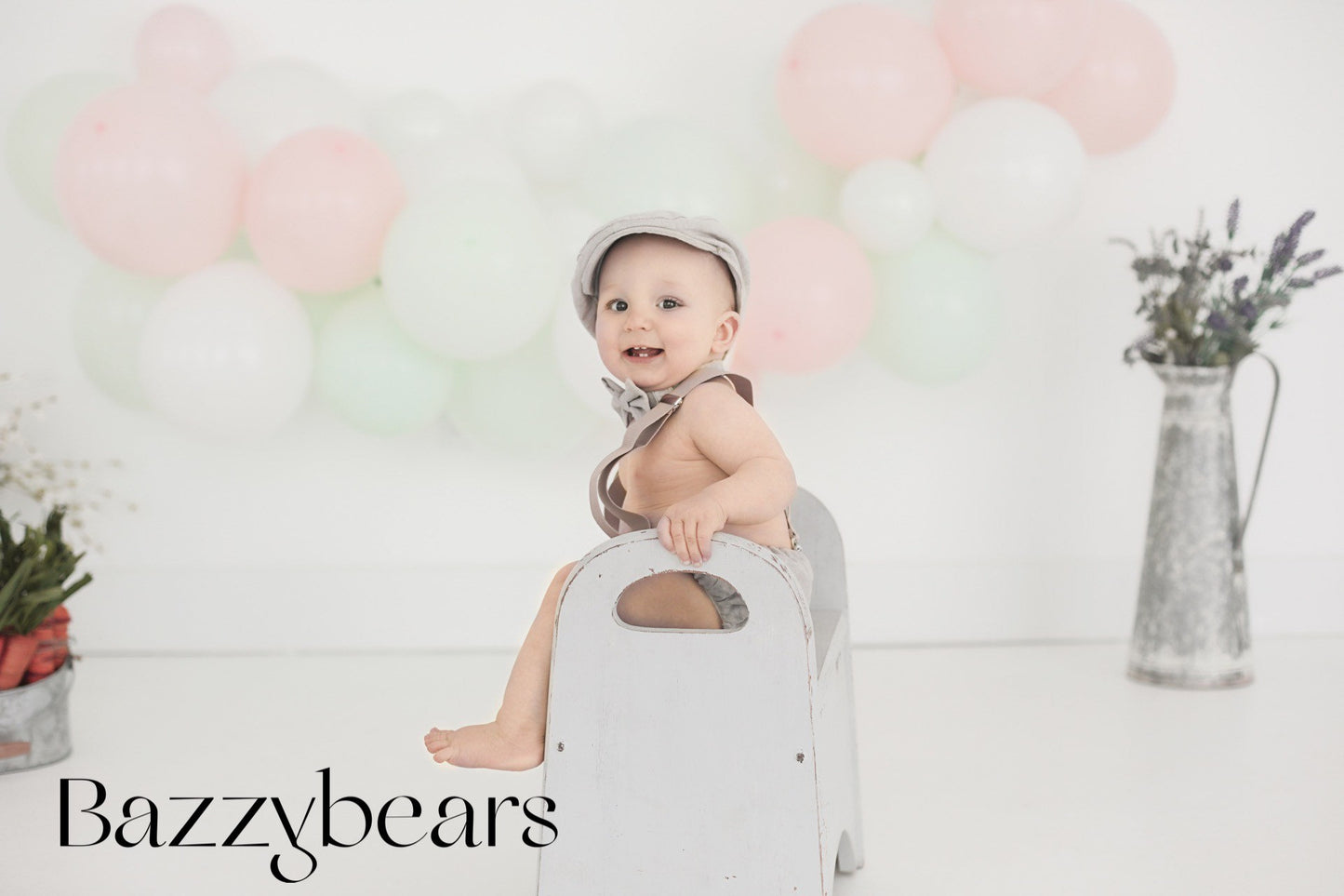 Light denim sitter set - baby boy photo prop - baby clothes - vintage style - flat cap - cake smash outfit