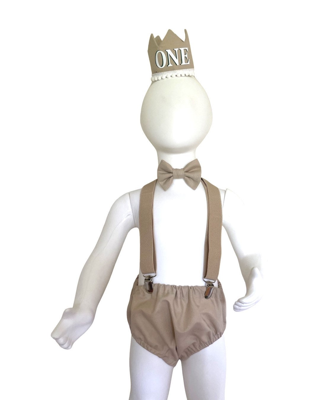 Baby cake smash first birthday Romper outfit for Photography props sitter milestone sessions (TAN beige brown)