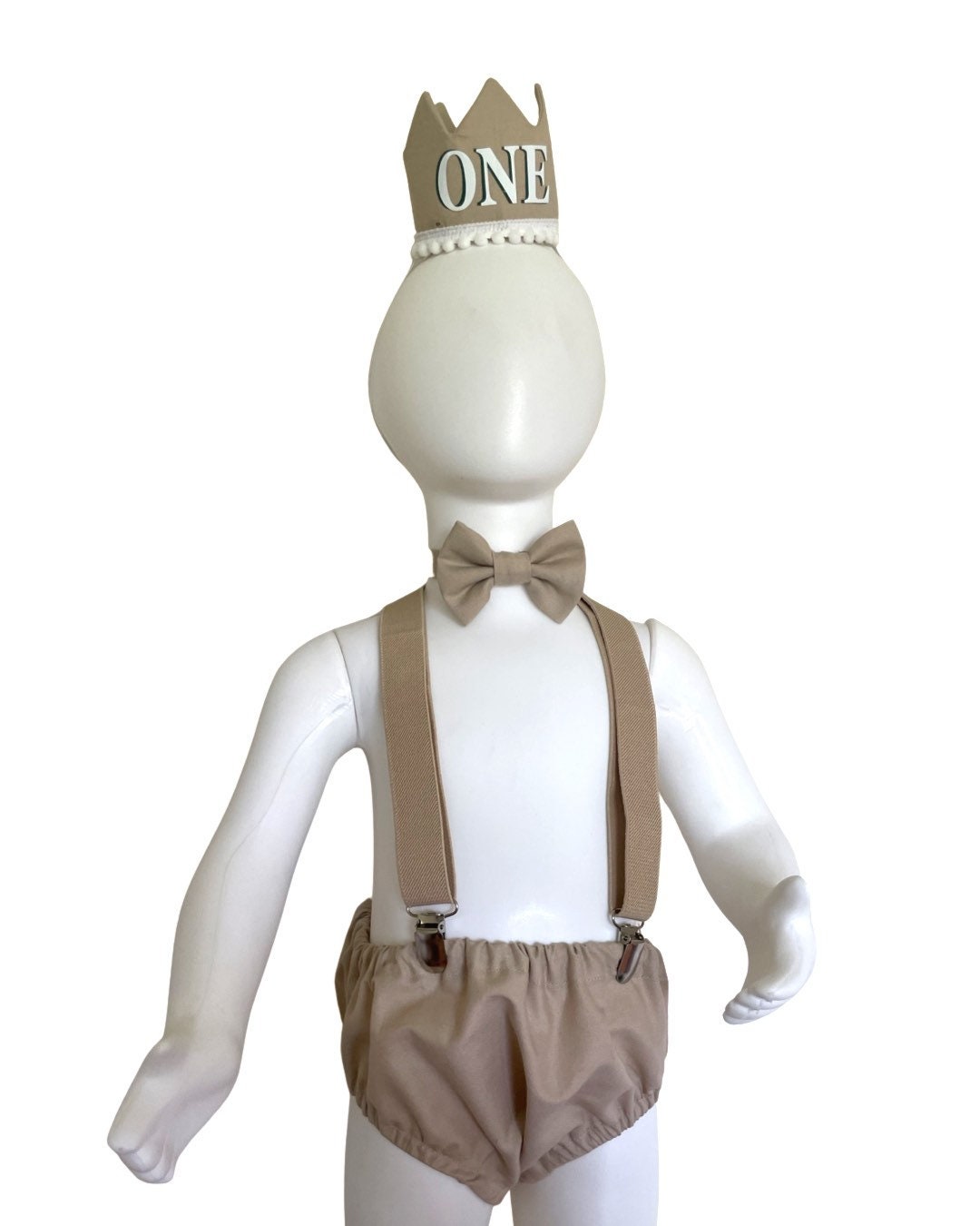 Baby cake smash first birthday Romper outfit for Photography props sitter milestone sessions (TAN beige brown)