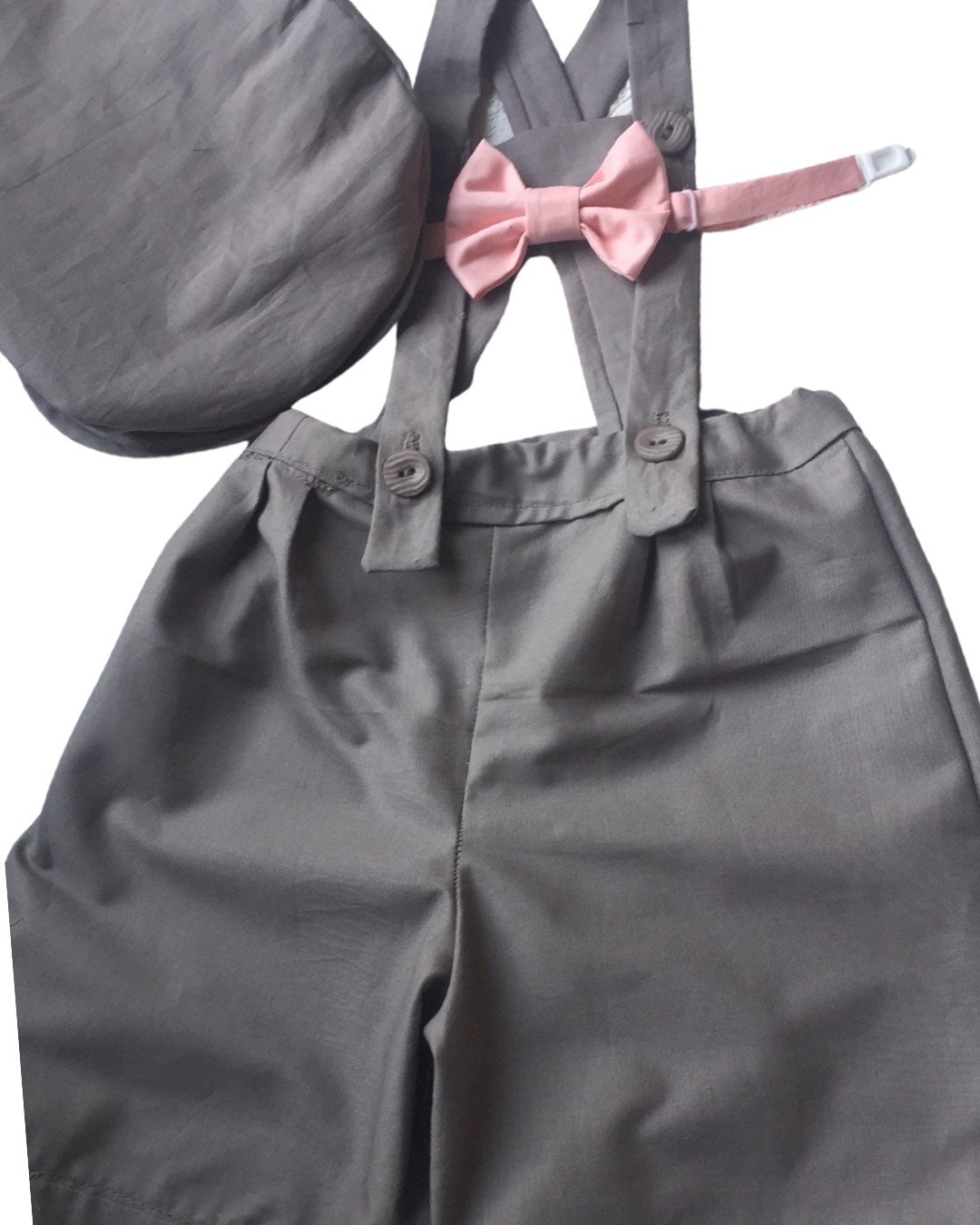 Boy shorts with suspenders Ring bearer outfit Baby boy linen suit First birthay clothes Baptism overalls Diaper cover set Rompers light Gray