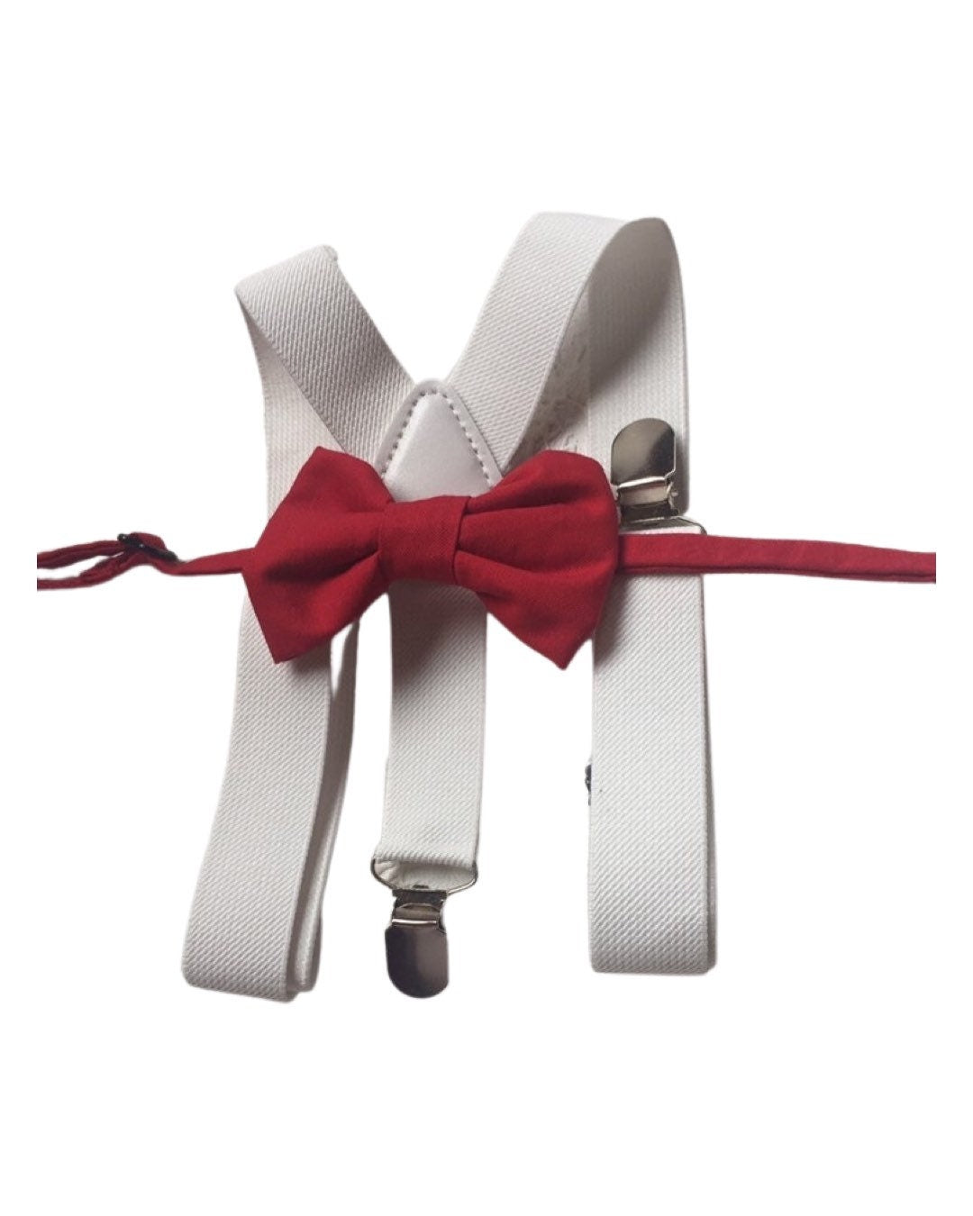 Bow Tie and Suspender Set, white Suspenders, boy Suspenders, baby Suspender Bow Tie, David's Bridal Apple Red suspenders, Apple Red bow tie
