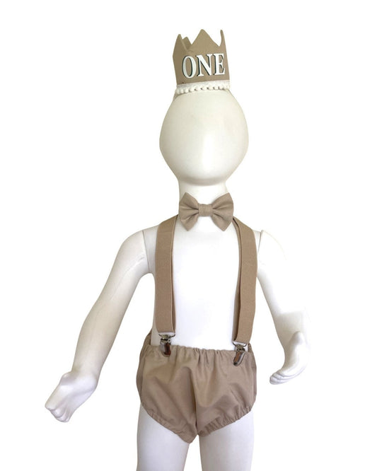 Baby cake smash first birthday Romper outfit for Photography props sitter milestone sessions (TAN beige brown)