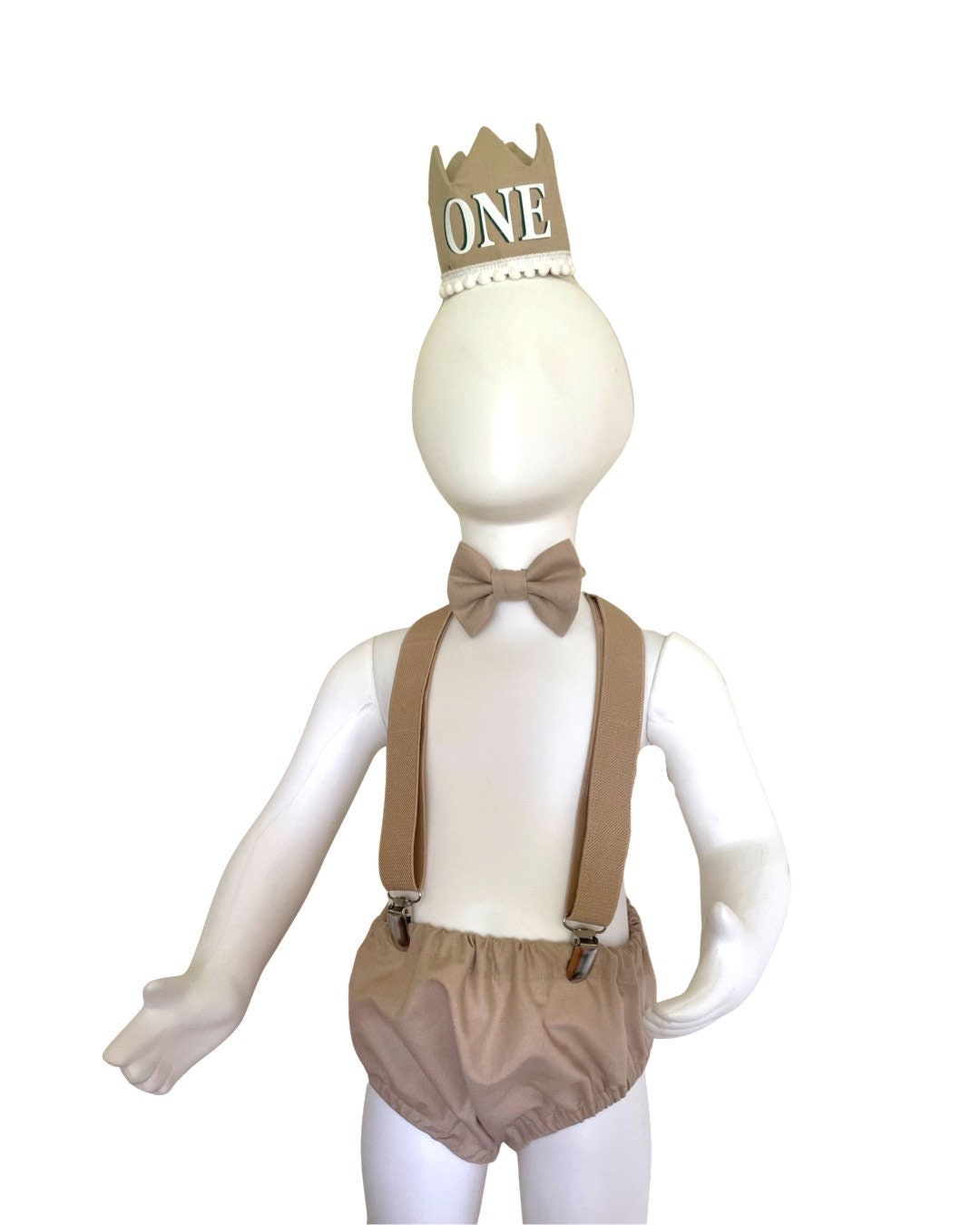 Baby cake smash first birthday Romper outfit for Photography props sitter milestone sessions (TAN beige brown)