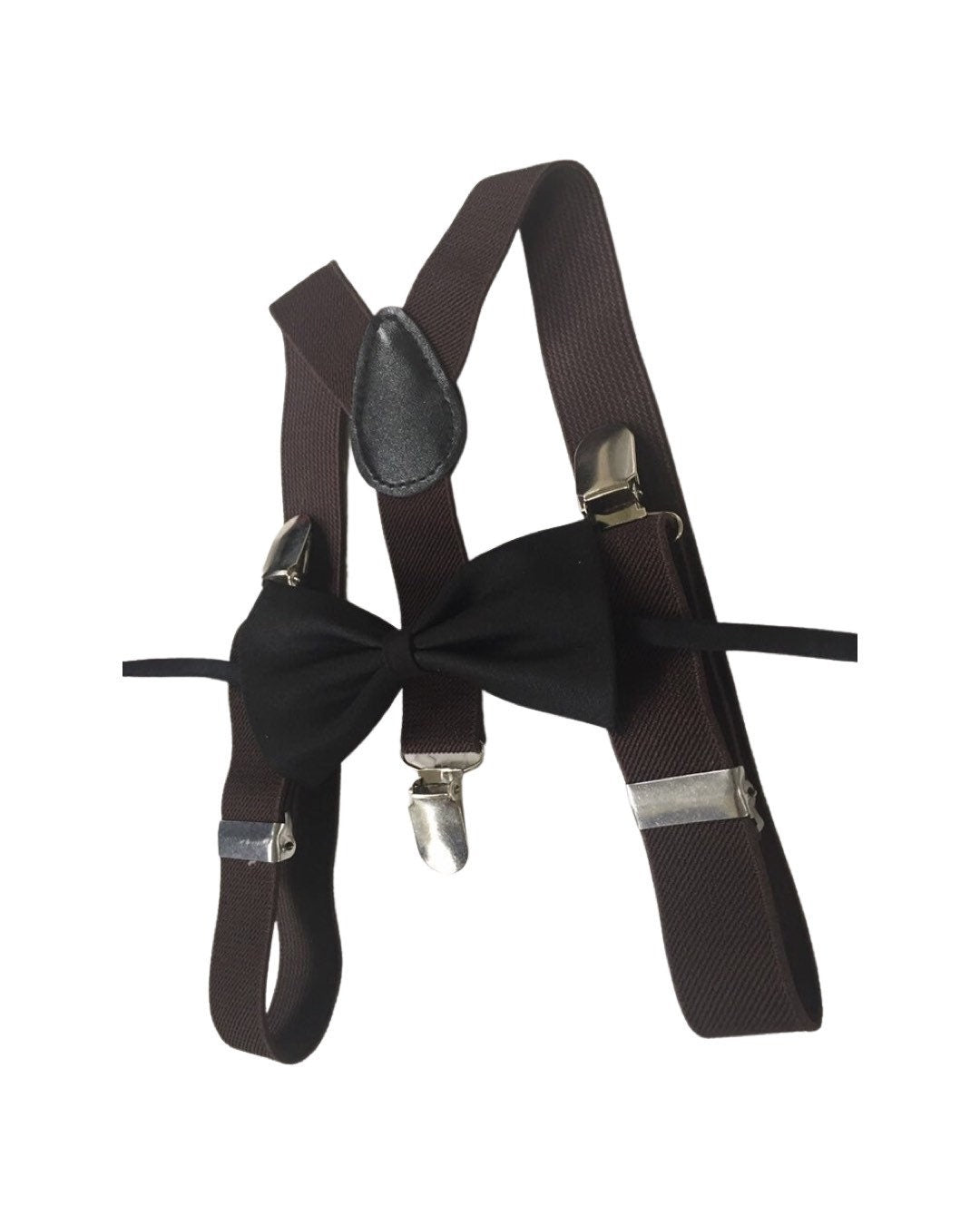 Black Bow Tie & Brown Suspender Set --- PERFECT for Ring Bearer Outfit, Page Boy Outfit, Black Bow Tie, Cake Smash, Boy Gift,Fall Wedding