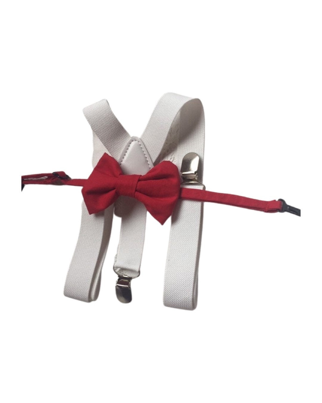 Bow Tie and Suspender Set, white Suspenders, boy Suspenders, baby Suspender Bow Tie, David's Bridal Apple Red suspenders, Apple Red bow tie