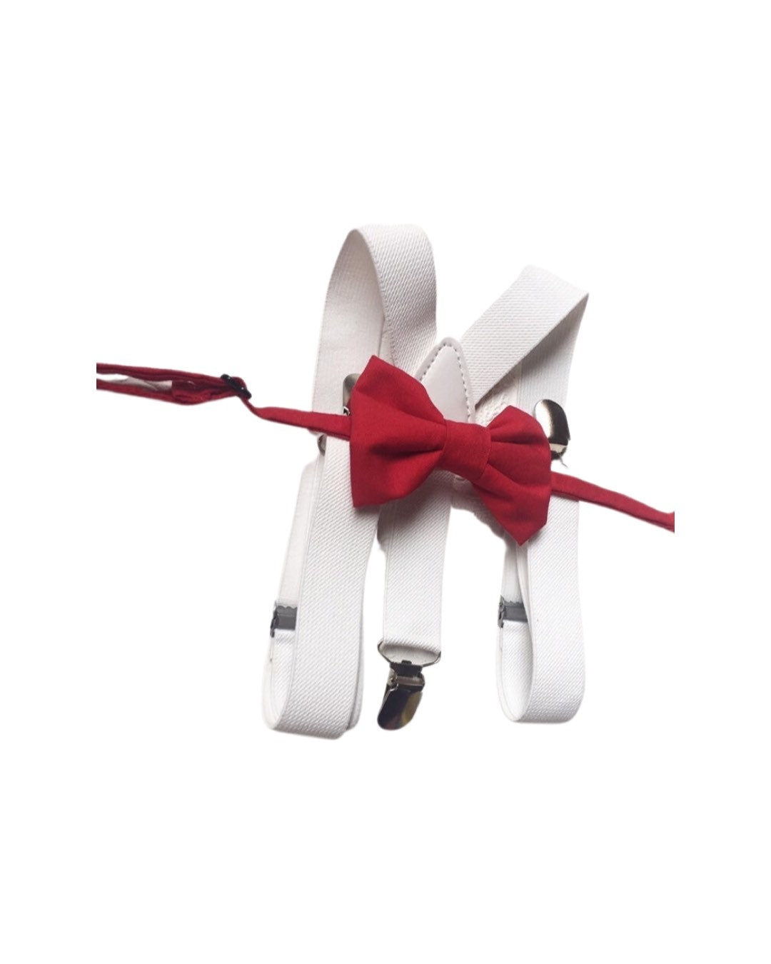 Bow Tie and Suspender Set, white Suspenders, boy Suspenders, baby Suspender Bow Tie, David's Bridal Apple Red suspenders, Apple Red bow tie