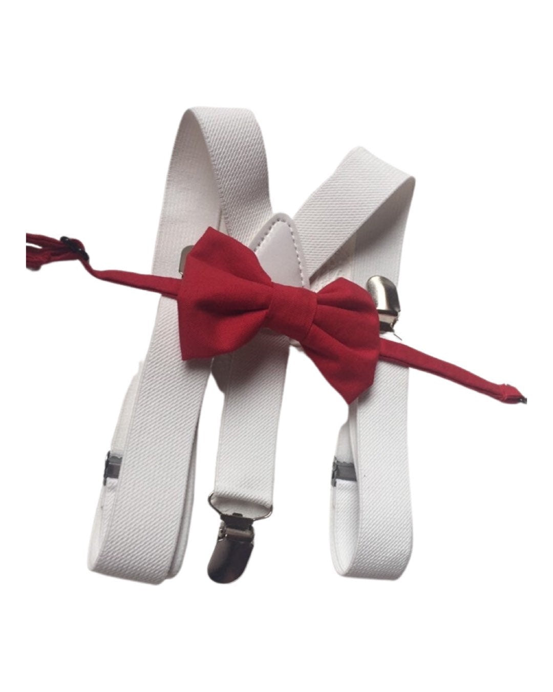 Bow Tie and Suspender Set, white Suspenders, boy Suspenders, baby Suspender Bow Tie, David's Bridal Apple Red suspenders, Apple Red bow tie