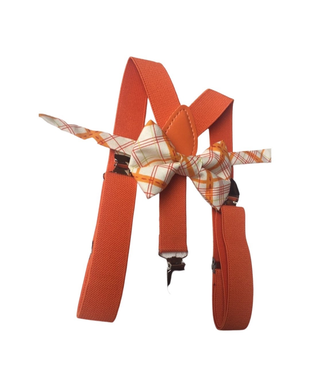 Orange bow tie and orange suspender set, plaid bow tie, orange plaid bow tie, boys bow tie, men's bow tie, fall bow tie
