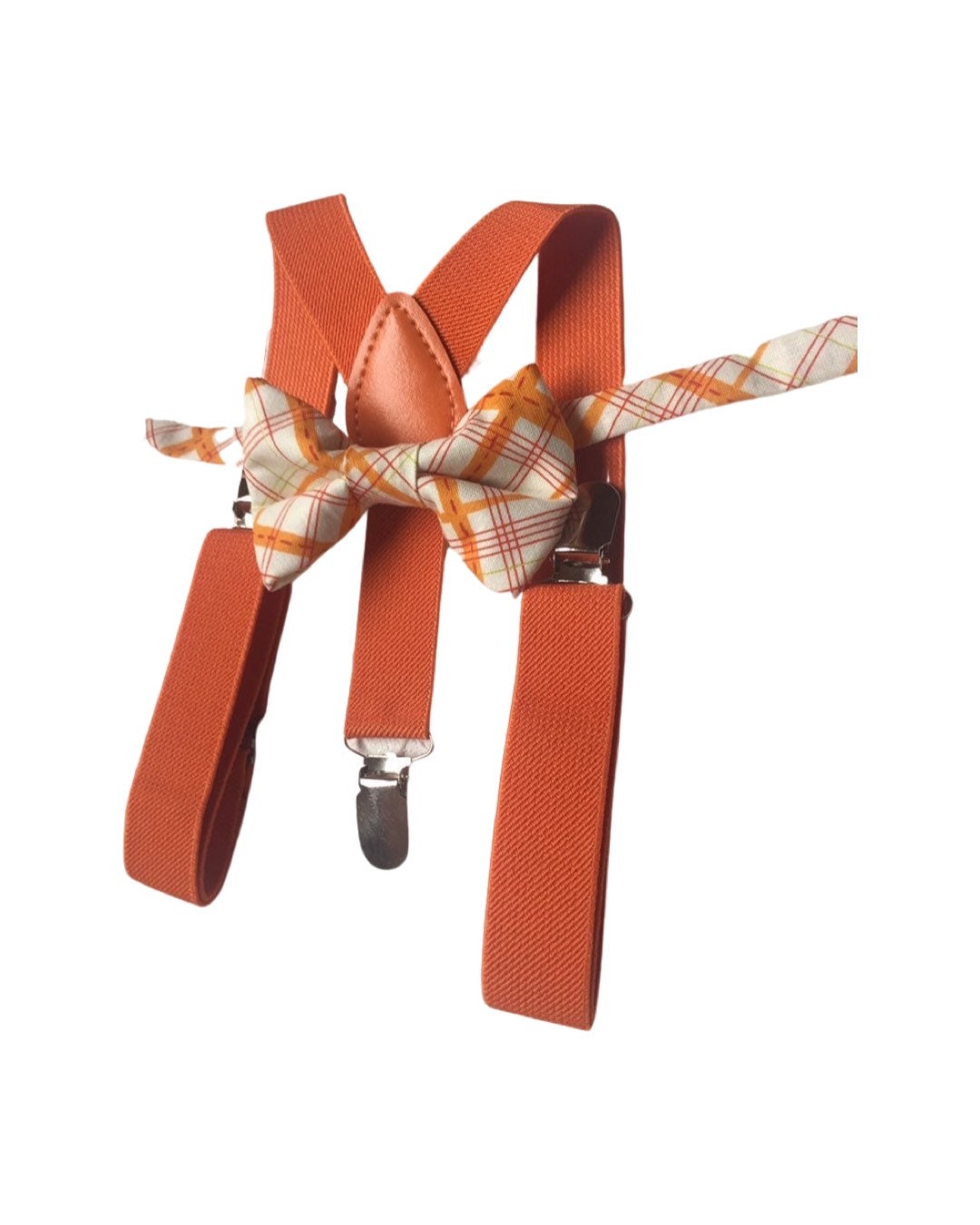 Orange bow tie and orange suspender set, plaid bow tie, orange plaid bow tie, boys bow tie, men's bow tie, fall bow tie