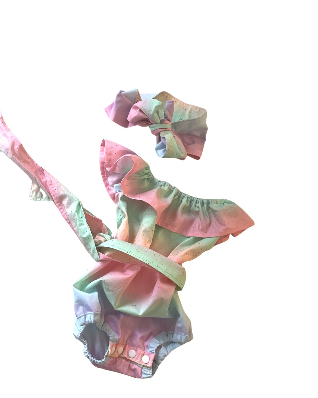 Cake smash Pastel rainbow romper, Baby Girls Cute Romper Off shoulder Cottom Candy Cotton Girl first birthday one in a melon