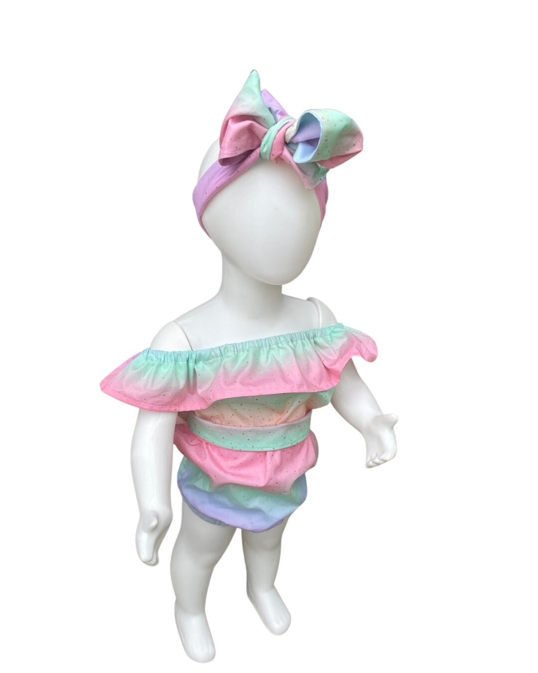 Cake smash Pastel rainbow romper, Baby Girls Cute Romper Off shoulder Cottom Candy Cotton Girl first birthday one in a melon