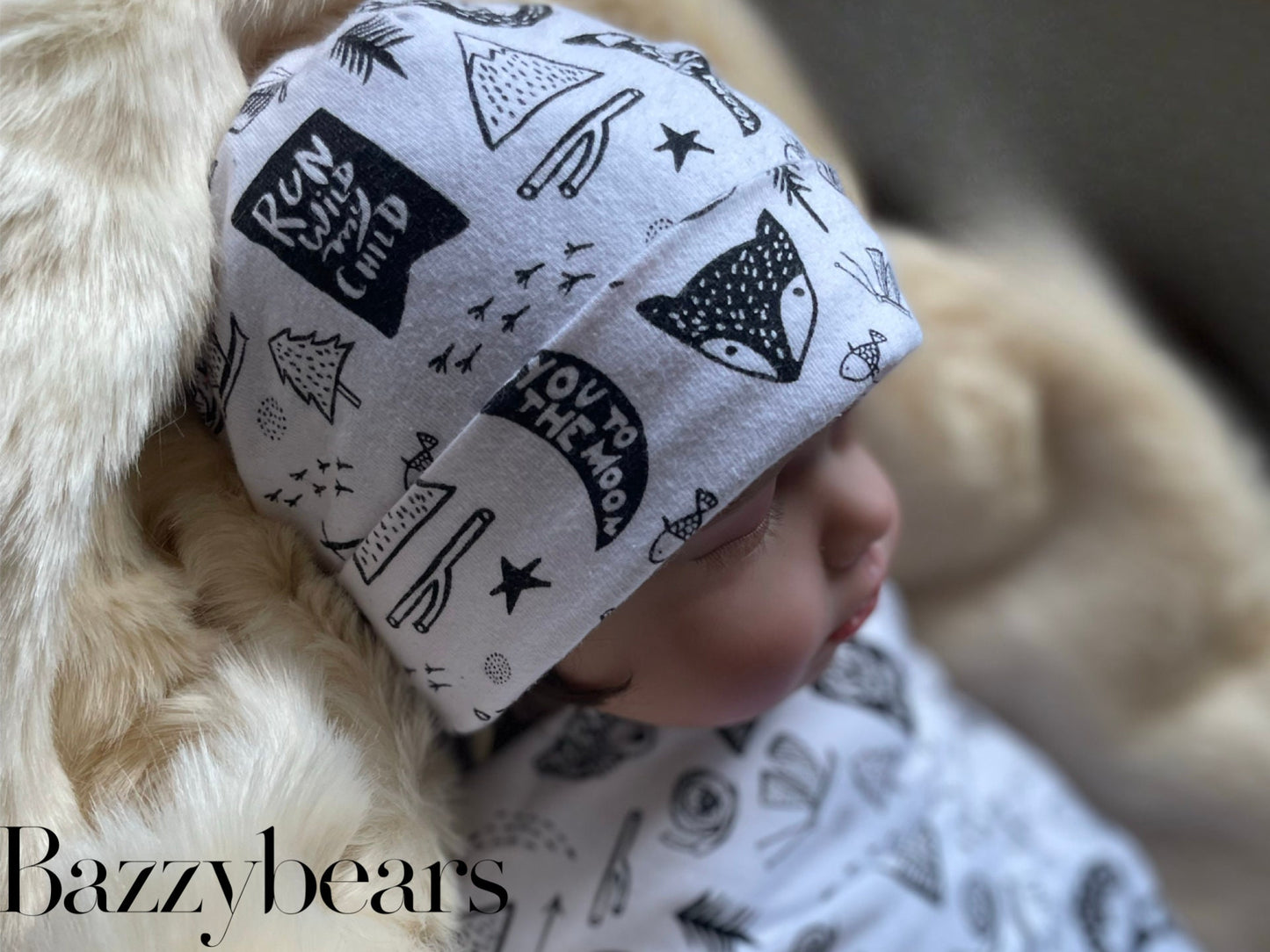 Bear Deer Newborn Baby Boy Swaddle Set, into the wild, Swaddle Woodland Animals Bear Deer Baby Gift, Coming Home Outfit