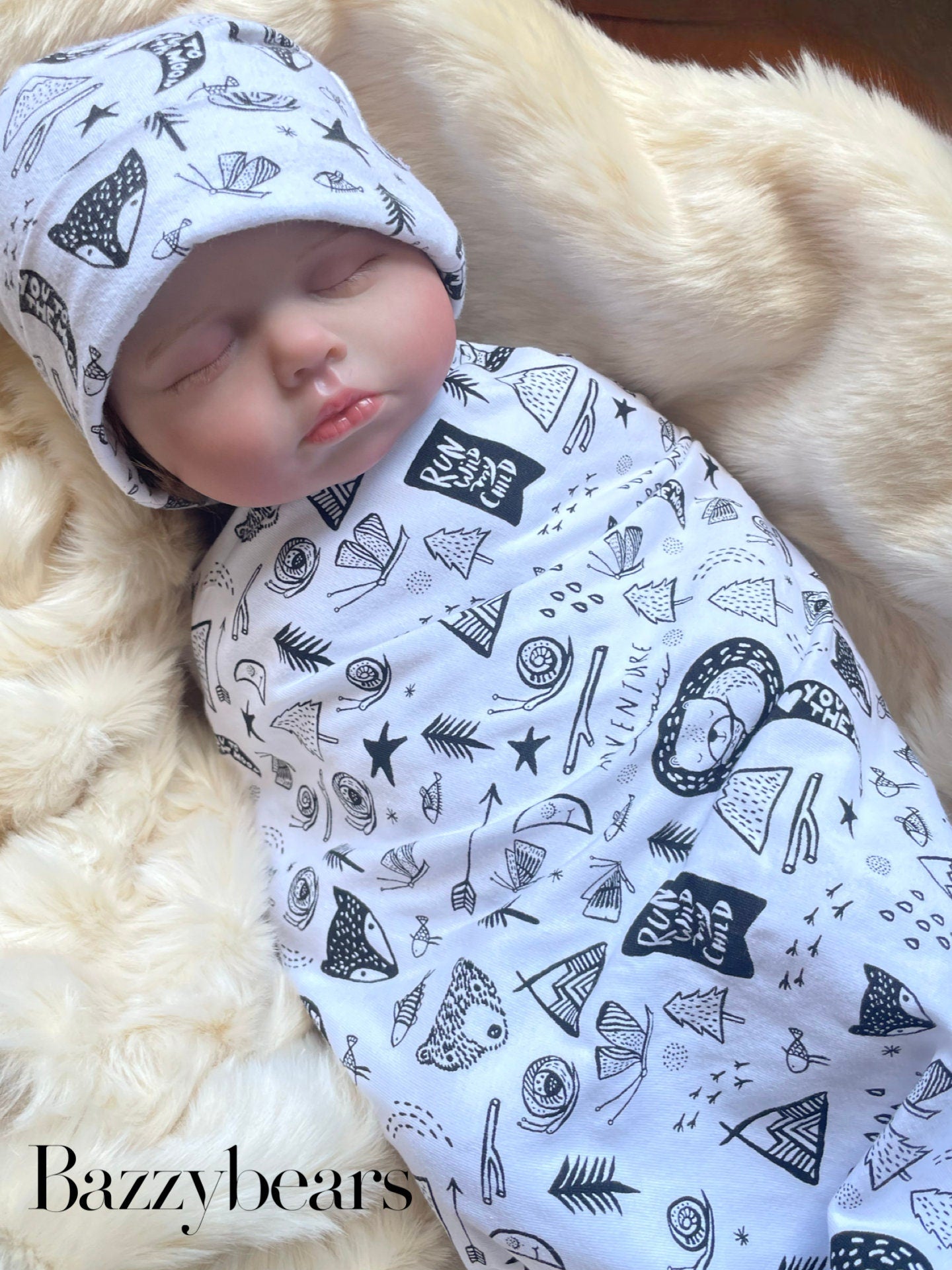 Bear Deer Newborn Baby Boy Swaddle Set, into the wild, Swaddle Woodland Animals Bear Deer Baby Gift, Coming Home Outfit