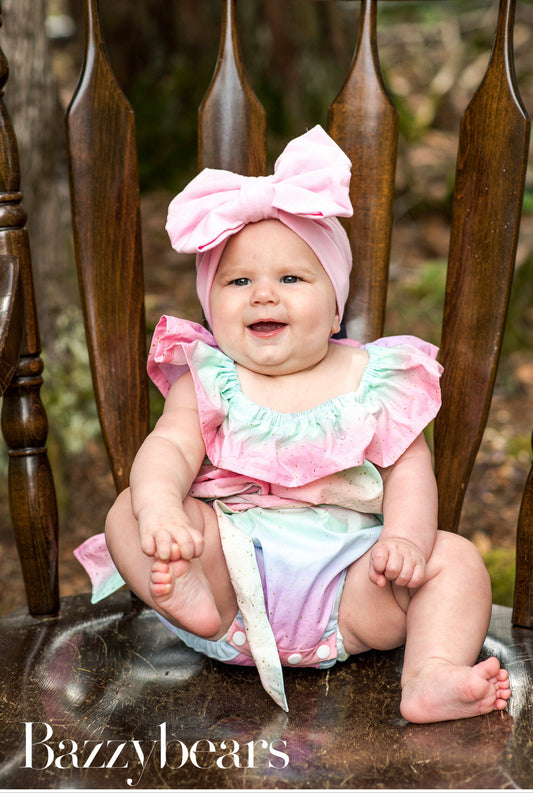 Cake smash Pastel rainbow romper, Baby Girls Cute Romper Off shoulder Cottom Candy Cotton Girl first birthday one in a melon