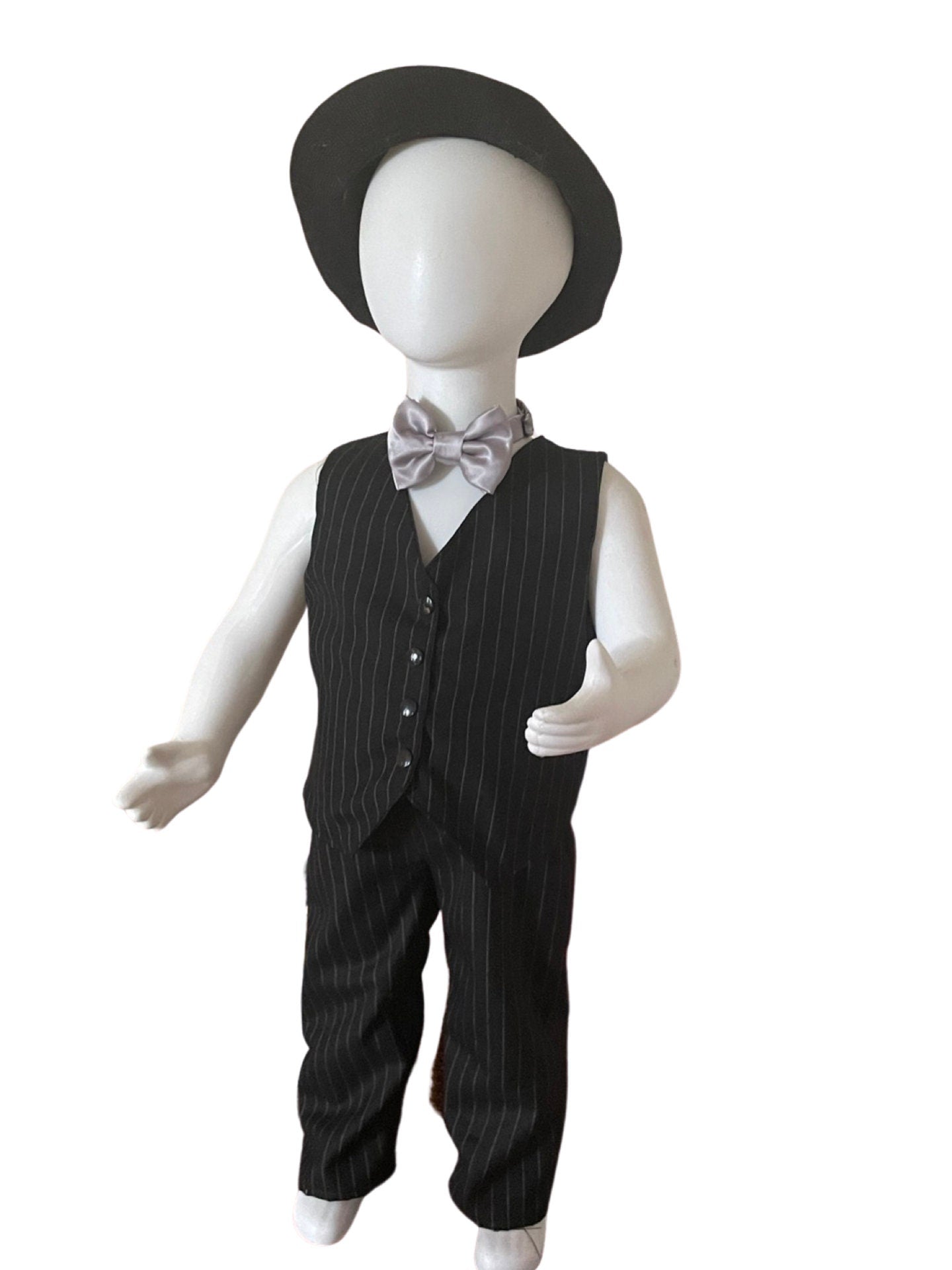 Boys Linen Vest and Bow Tie - Linen Waistcoat - Boys Halloween Outfit - Boys Wedding Outfit- striped vest and pants- ring bearer- first