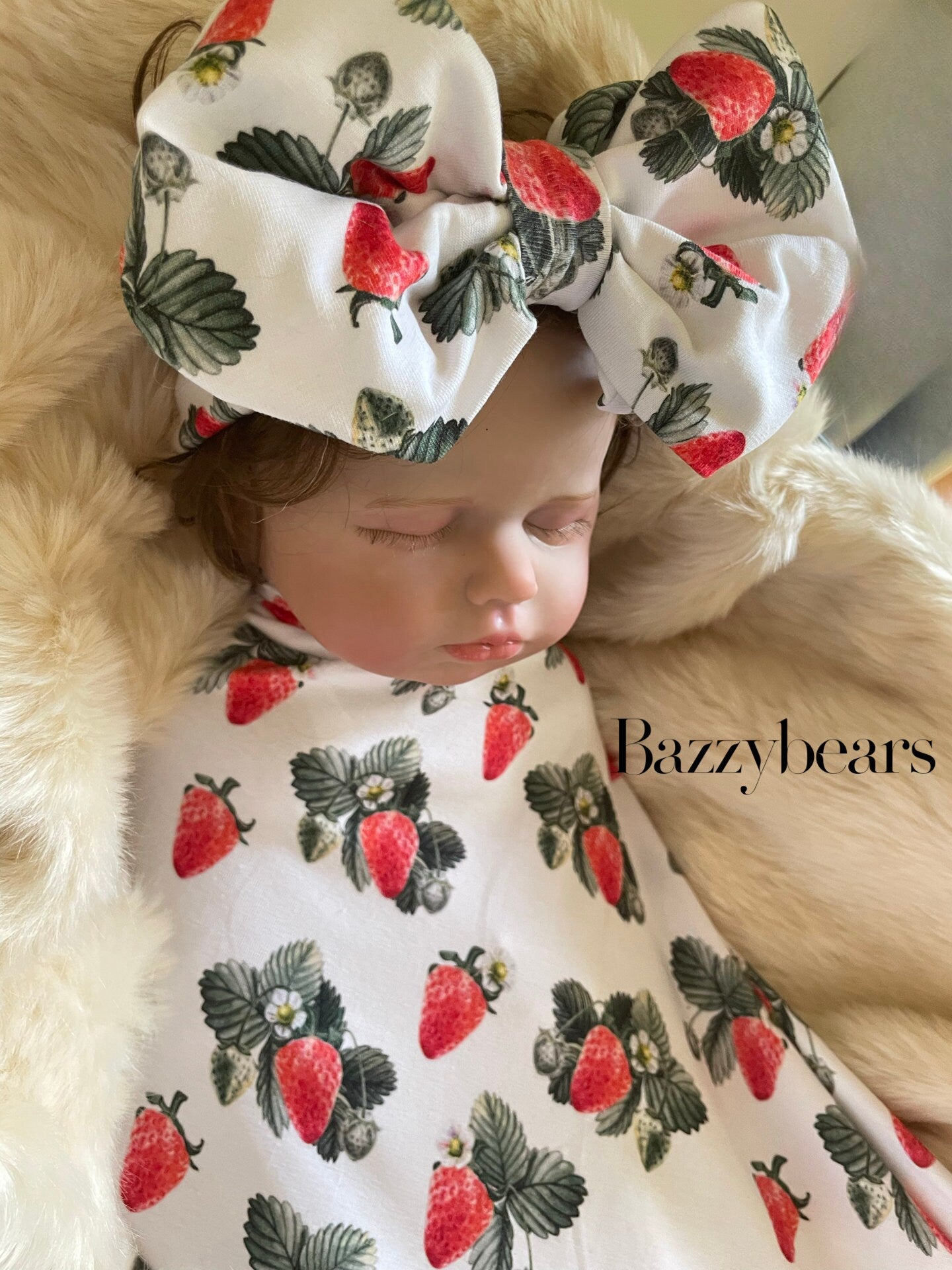 RED STRAWBERRY Swaddle Blanket Newborn Baby Girl Coming Home Outfit