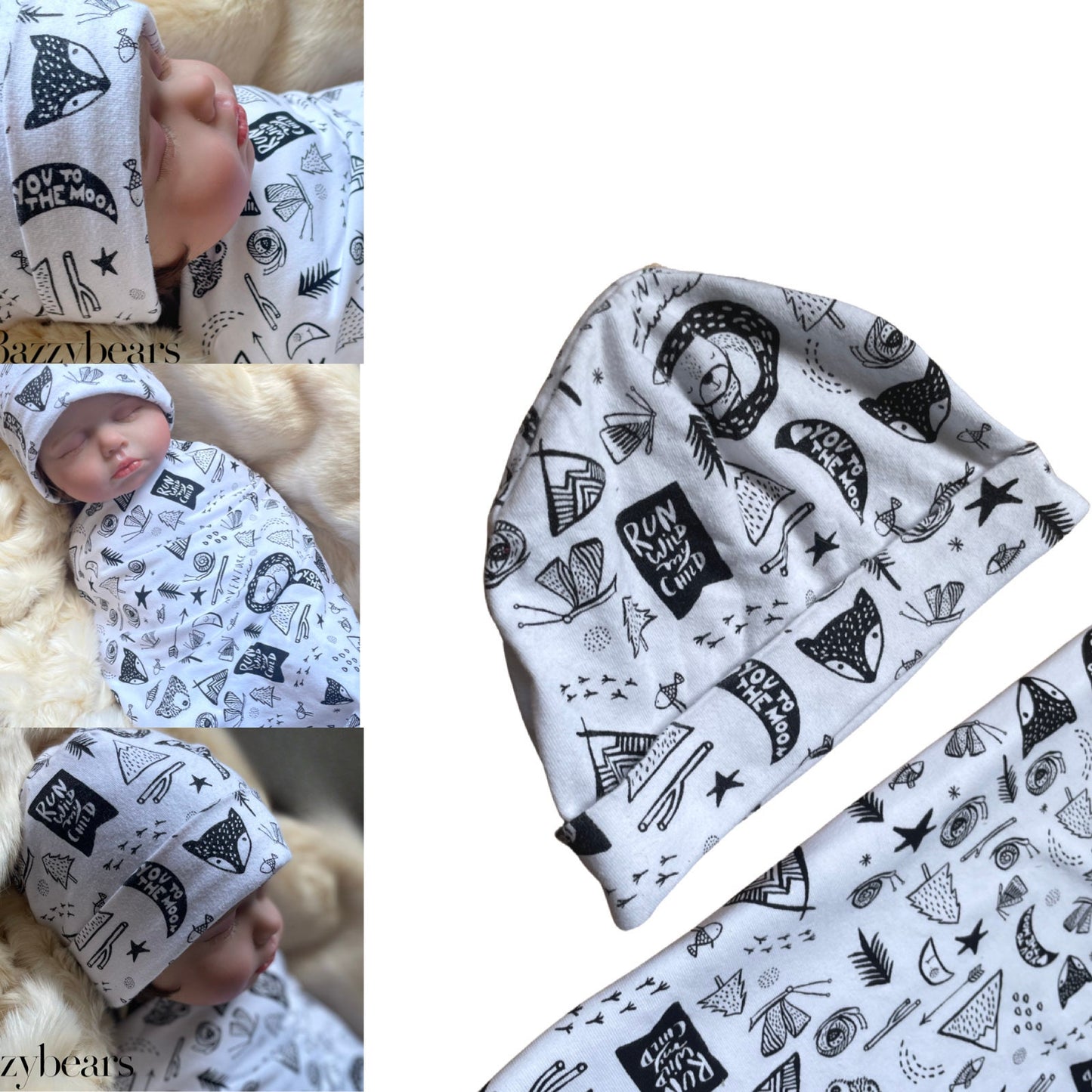 Bear Deer Newborn Baby Boy Swaddle Set, into the wild, Swaddle Woodland Animals Bear Deer Baby Gift, Coming Home Outfit