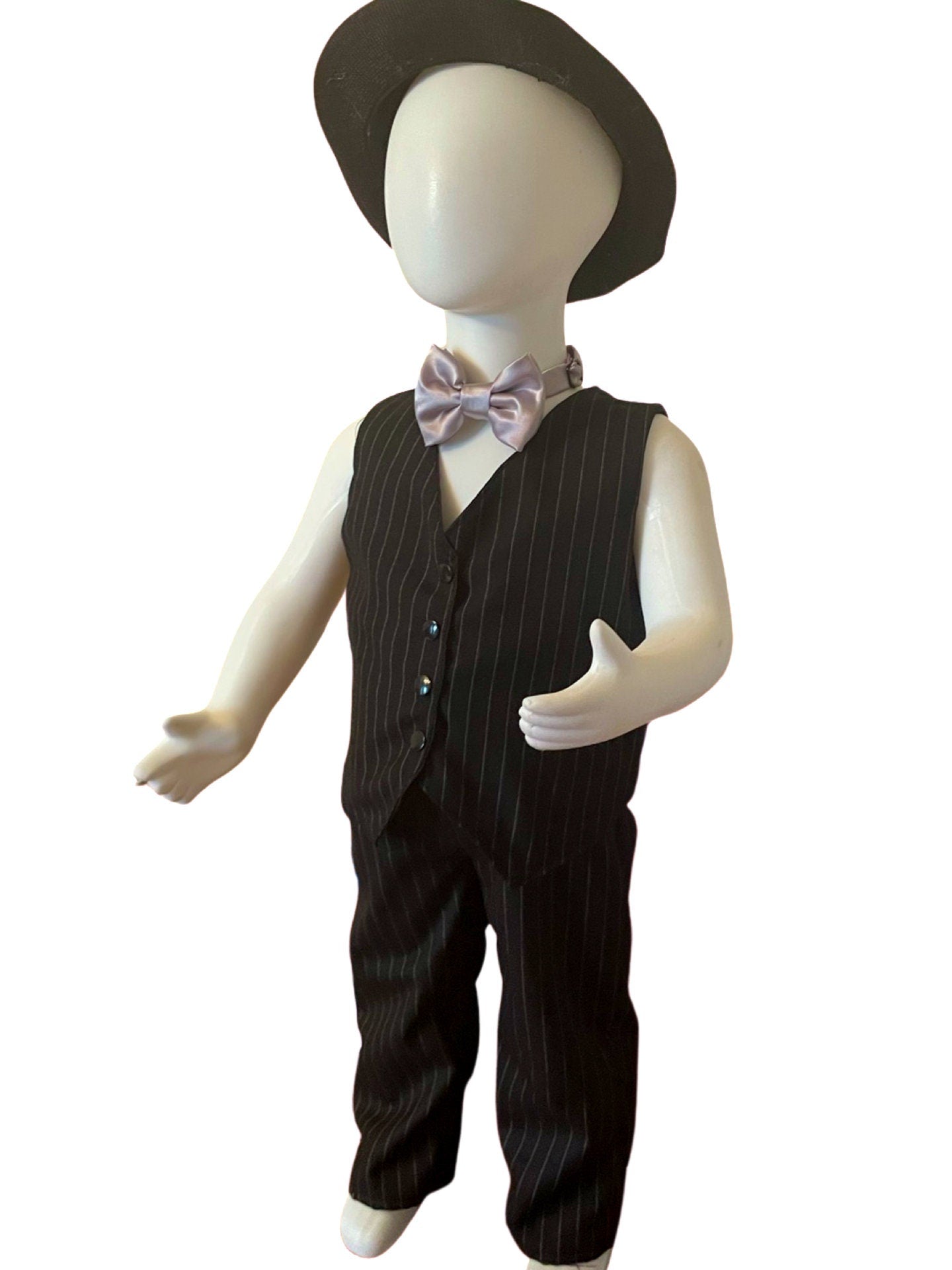 Boys Linen Vest and Bow Tie - Linen Waistcoat - Boys Halloween Outfit - Boys Wedding Outfit- striped vest and pants- ring bearer- first