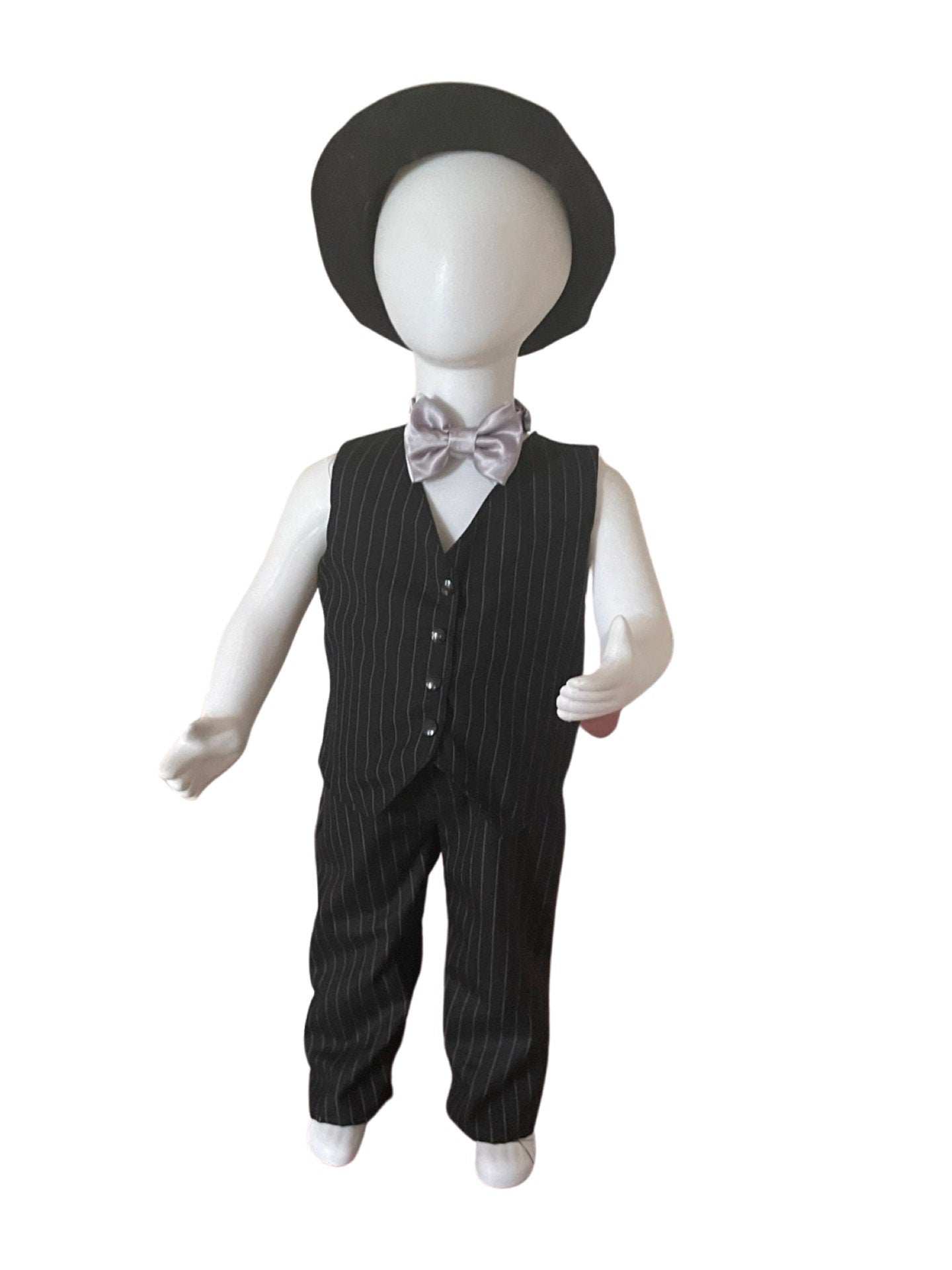 Boys Linen Vest and Bow Tie - Linen Waistcoat - Boys Halloween Outfit - Boys Wedding Outfit- striped vest and pants- ring bearer- first