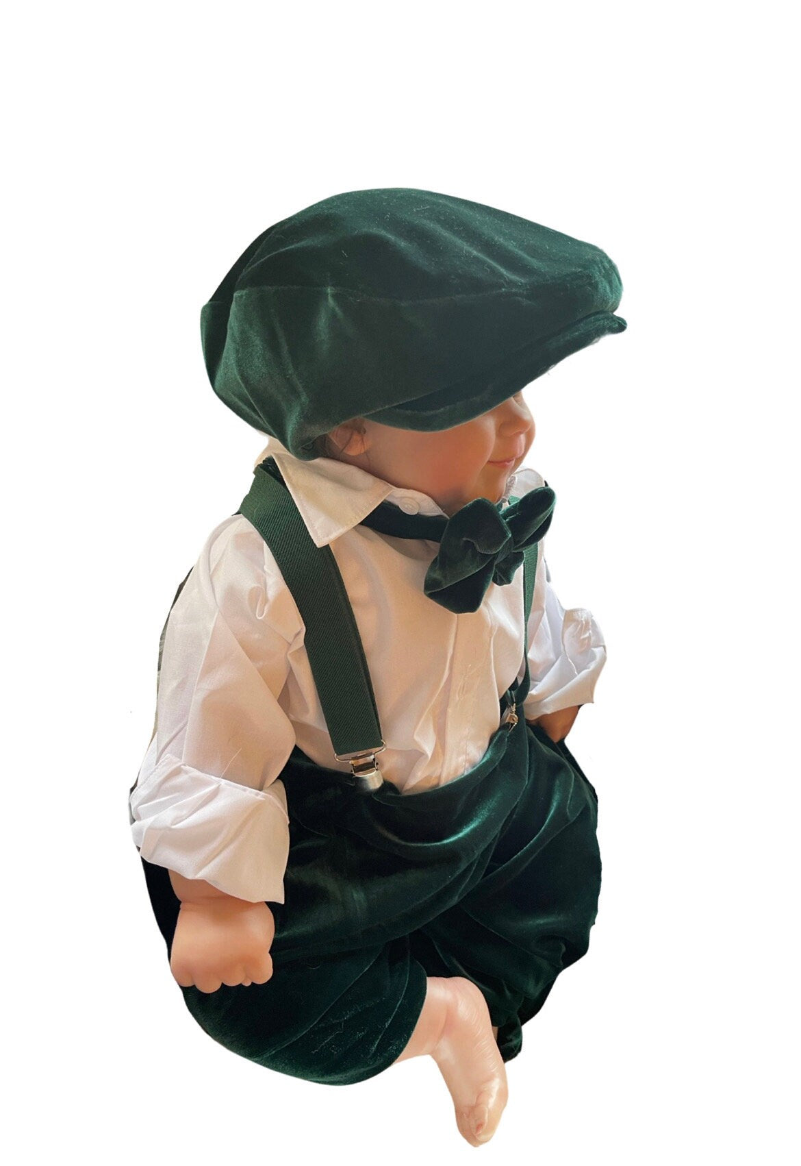 Christmas outfit in green velvet for first birthday cake smash