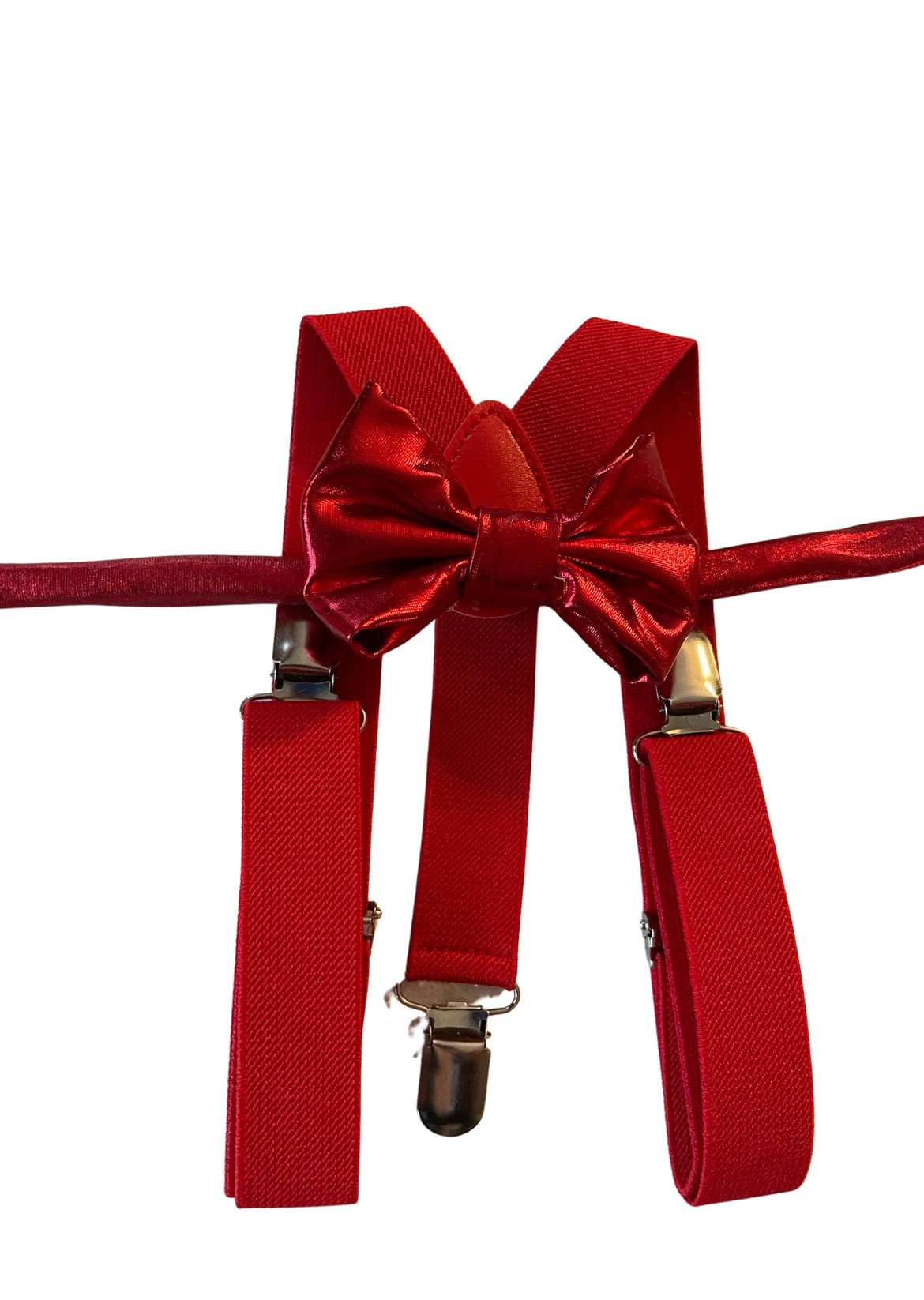 Apple Red Bow Tie & Suspenders , Kids bow tie and suspender , Boy's Ring Bearer gift , Christmas outfit , Wedding set , Holiday outfit