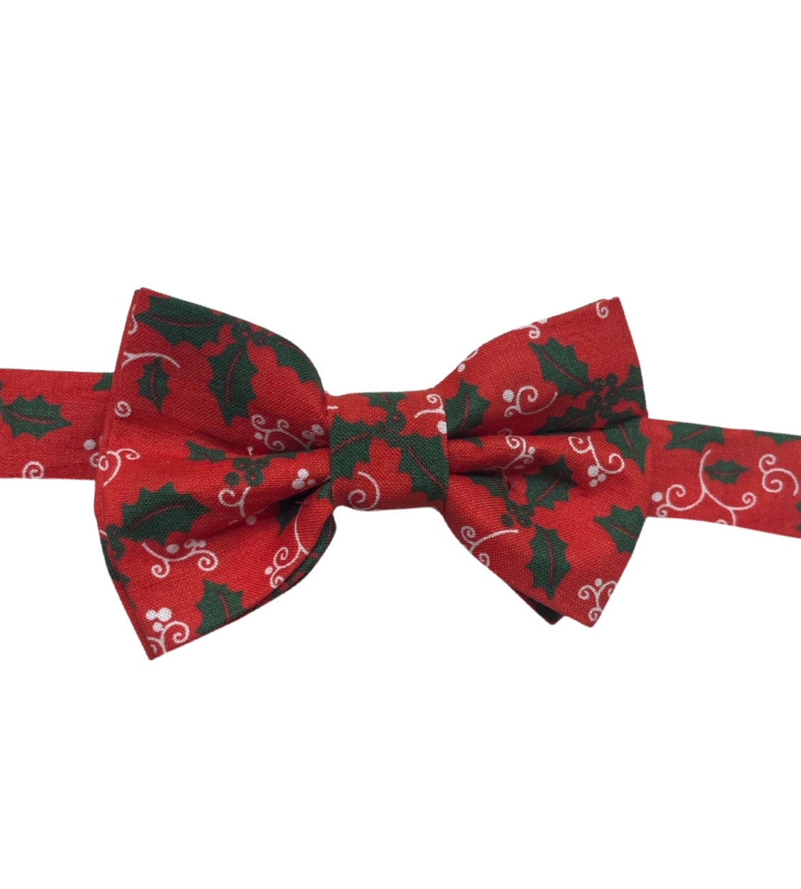 Festive Christmas Bow Tie with Holly & Berry Designs, Scottish Tartan Dickie Bow Perfect For Graduation, Prom 100% Cotton Xmas Decorations