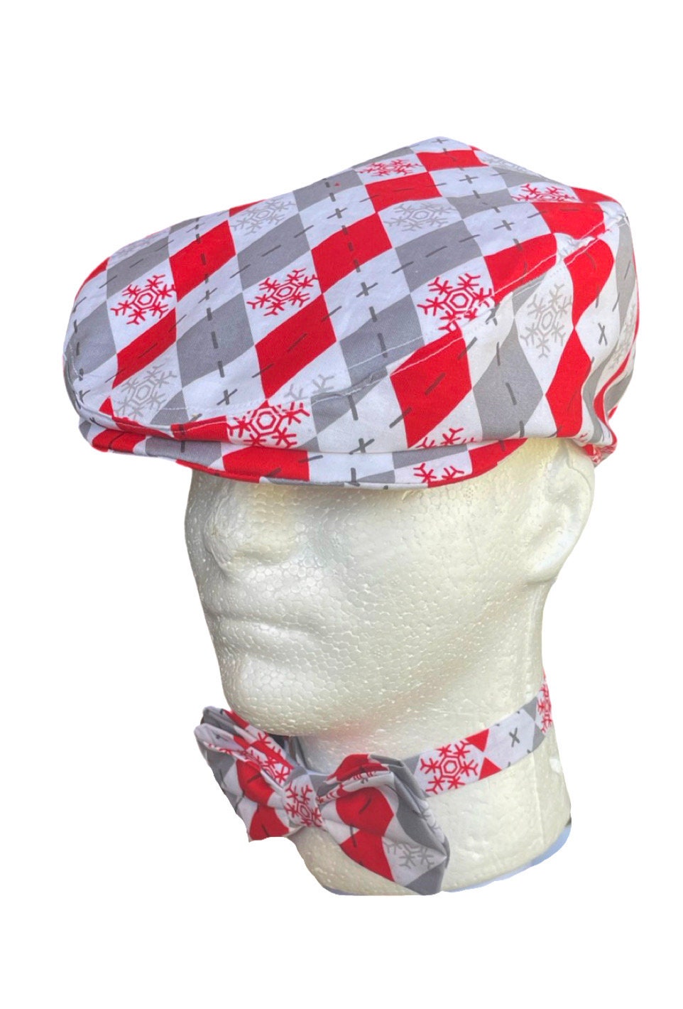 Argyle White and red Christmas Flat Cap for kids and men