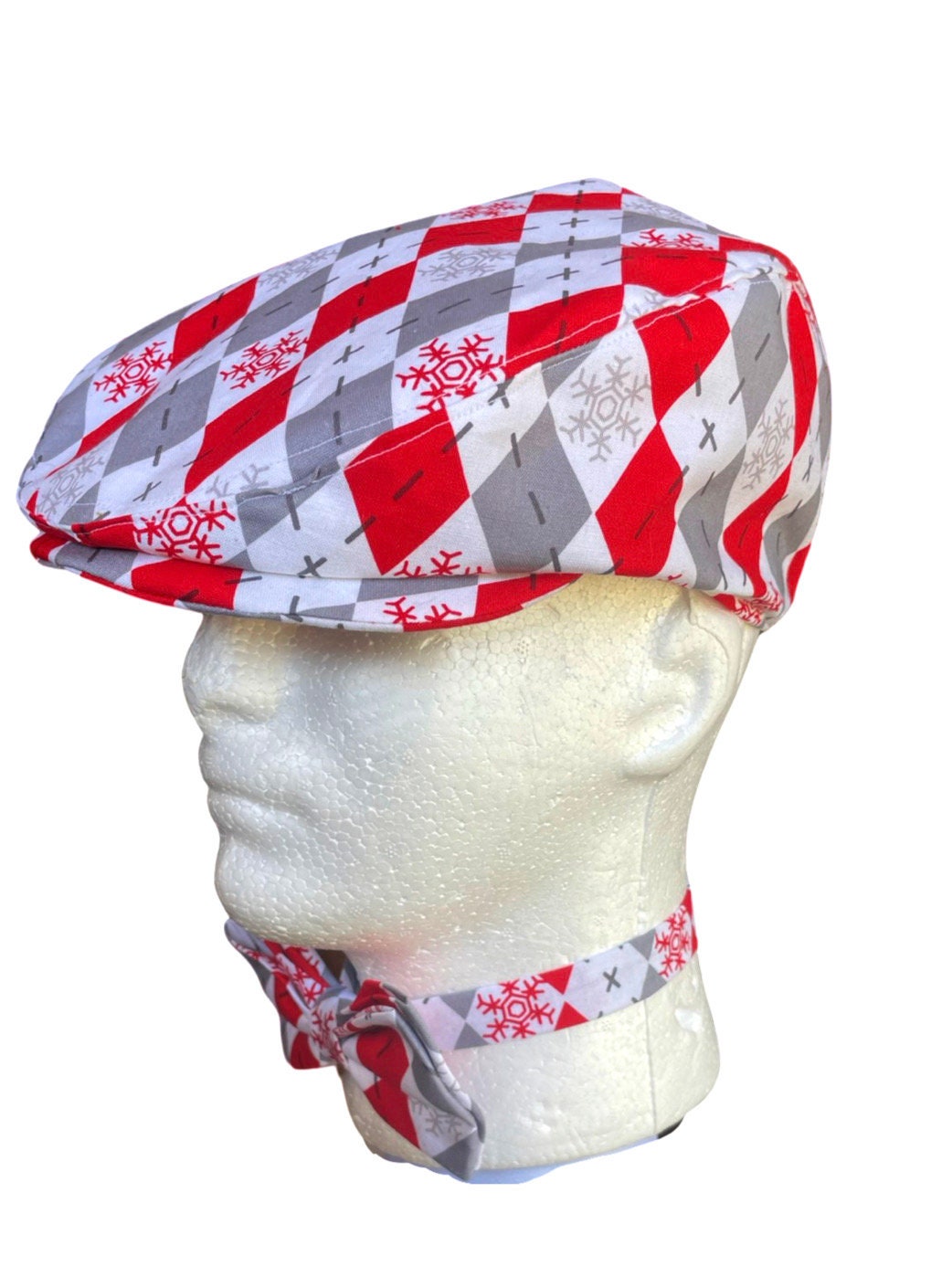 Argyle White and red Christmas Flat Cap for kids and men