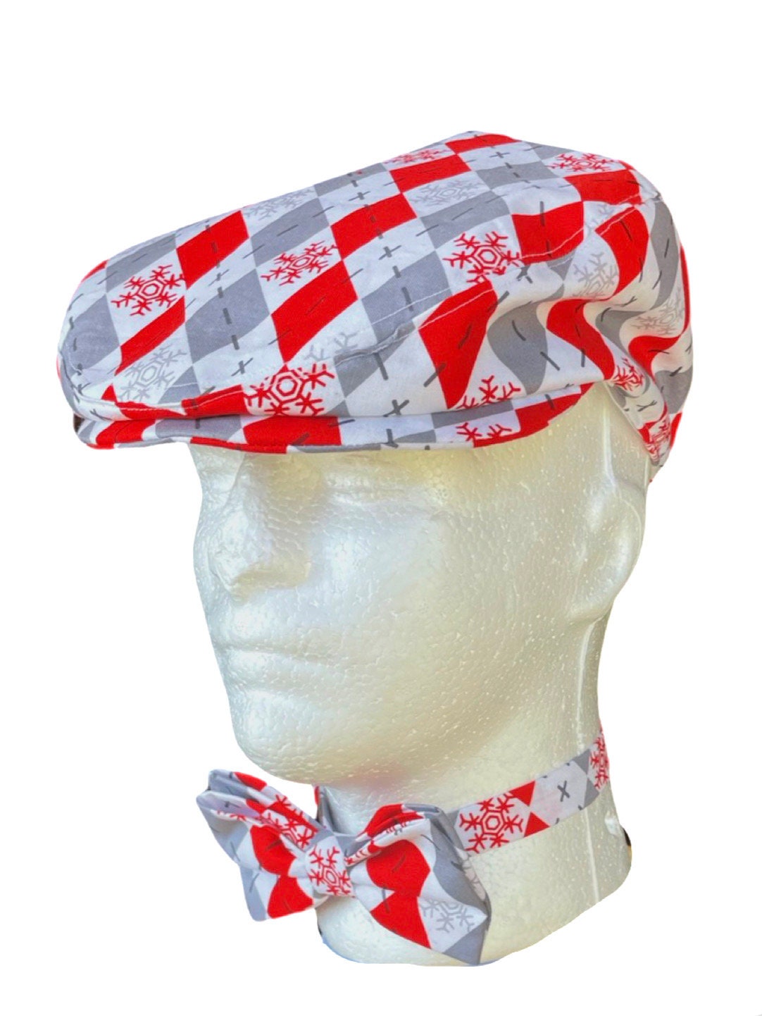 Argyle White and red Christmas Flat Cap for kids and men