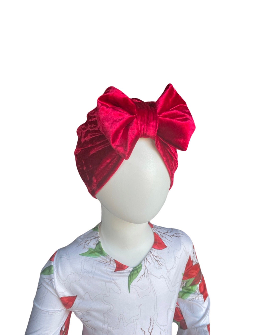 Holiday Velvet Bow turban hat for Fall and Christmas