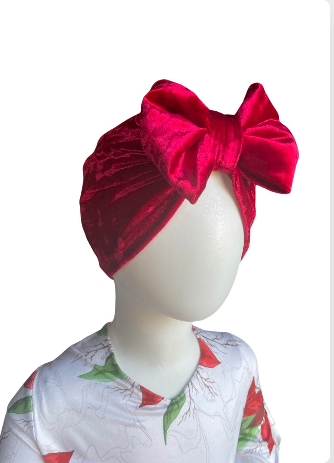 Velvet Baby Turban Hat with Big Bow | Christmas Headwrap for Newborn, Infant & Toddler Girls
