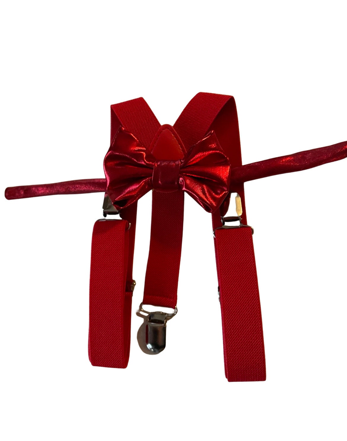 Apple Red Bow Tie & Suspenders , Kids bow tie and suspender , Boy's Ring Bearer gift , Christmas outfit , Wedding set , Holiday outfit