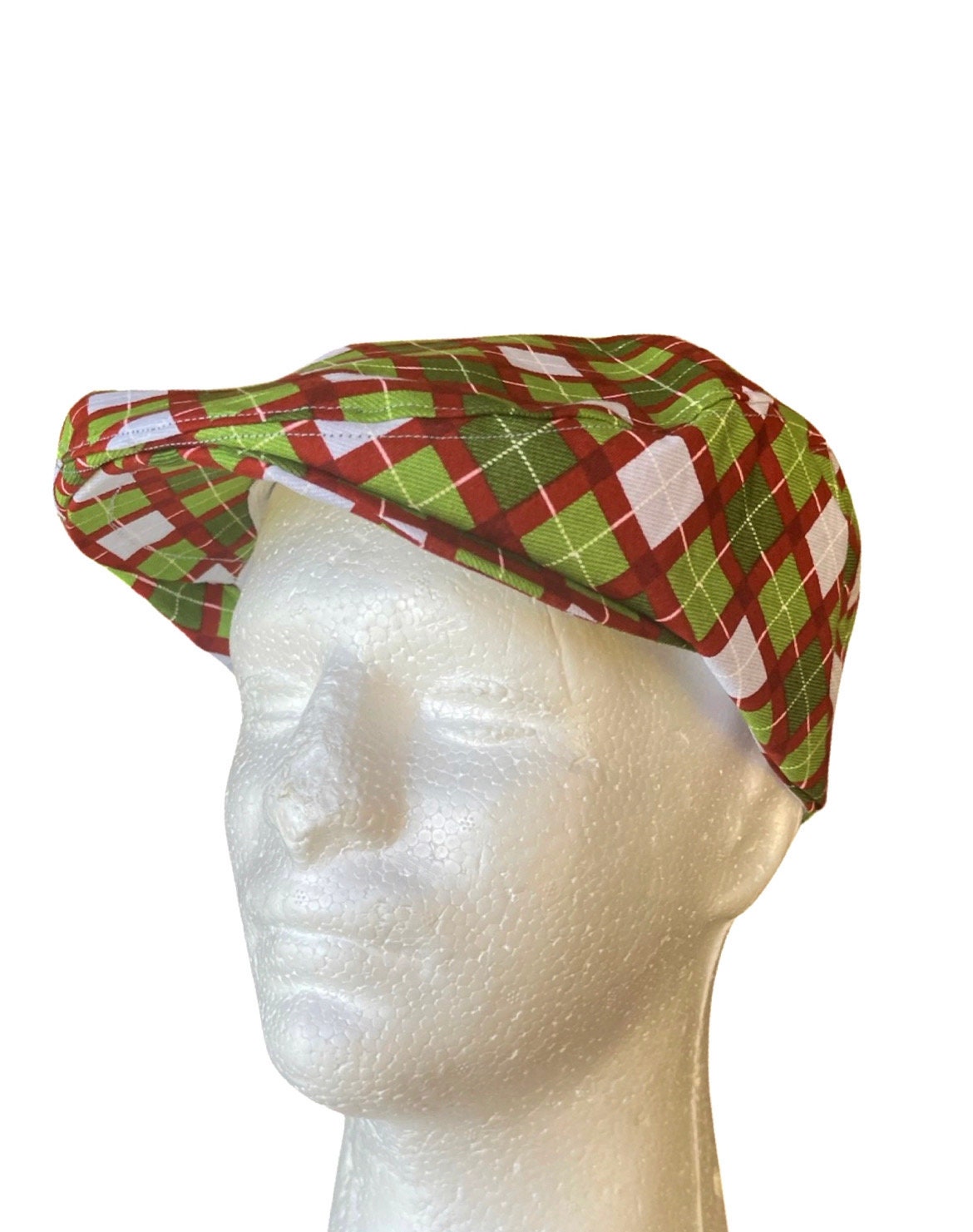 Argyle Green red Christmas flat cap