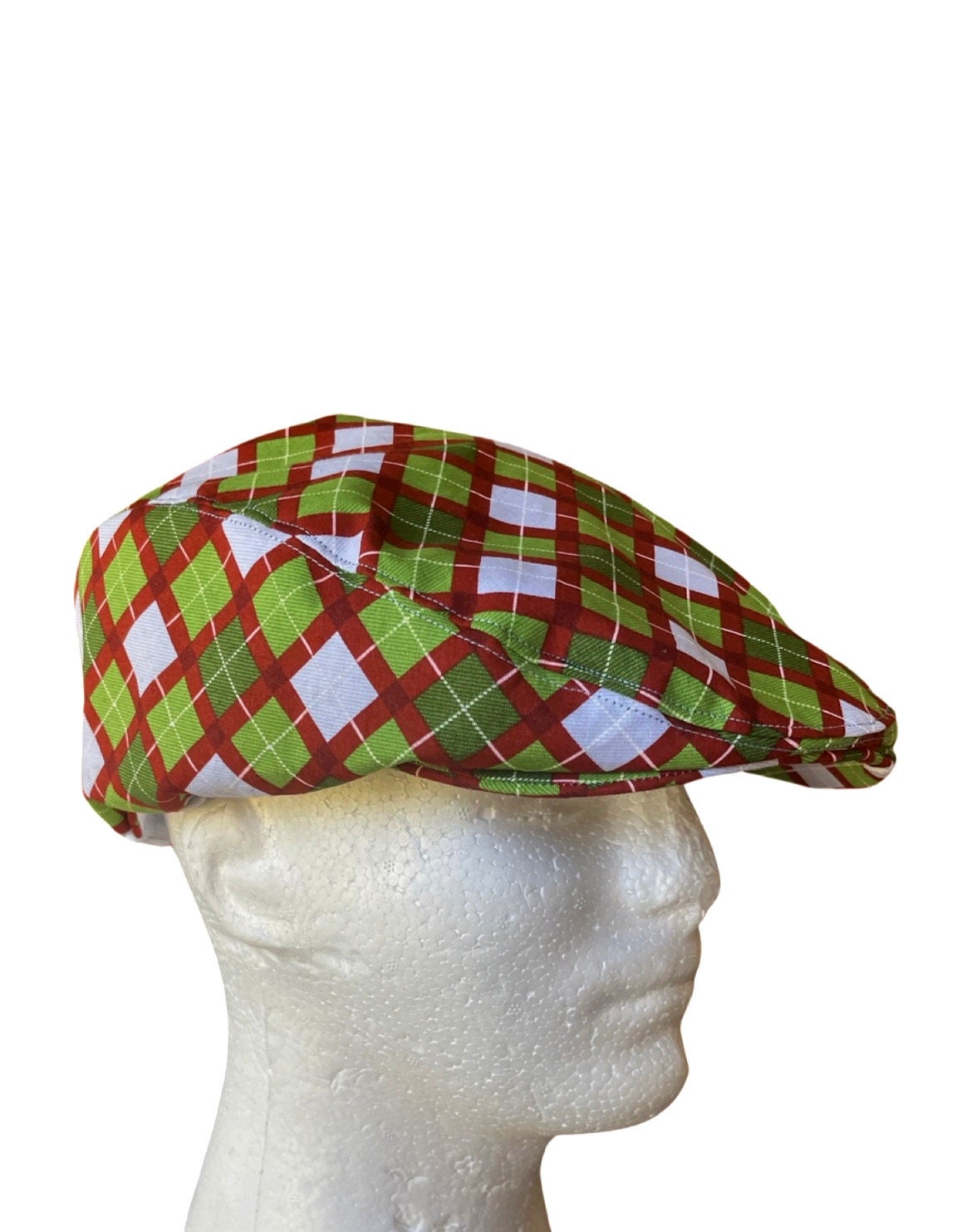 Argyle Green red Christmas flat cap