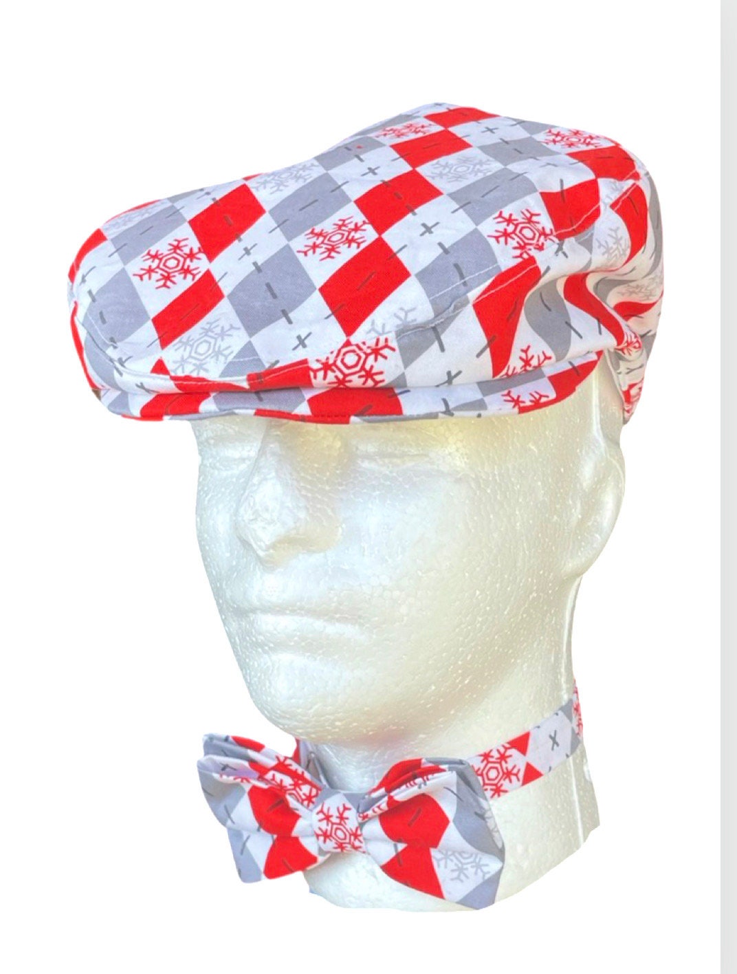 Argyle White and red Christmas Flat Cap for kids and men