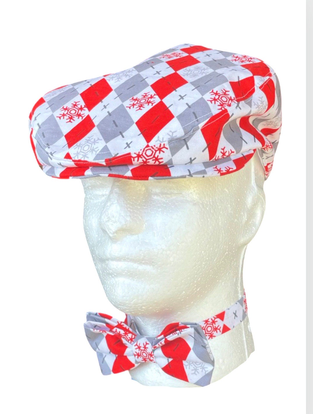 Argyle White red Christmas Flat Cap, Peaky Blinders Hat, Baker Boy cotton Hat,Irish flat cap, Gatsby Hat, Winter Men Hat, Christmas flat cap