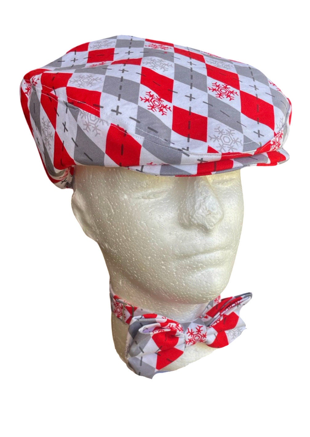 Argyle White and red Christmas Flat Cap for kids and men