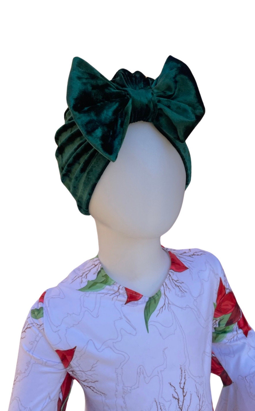 Holiday Velvet Bow turban hat for Fall and Christmas