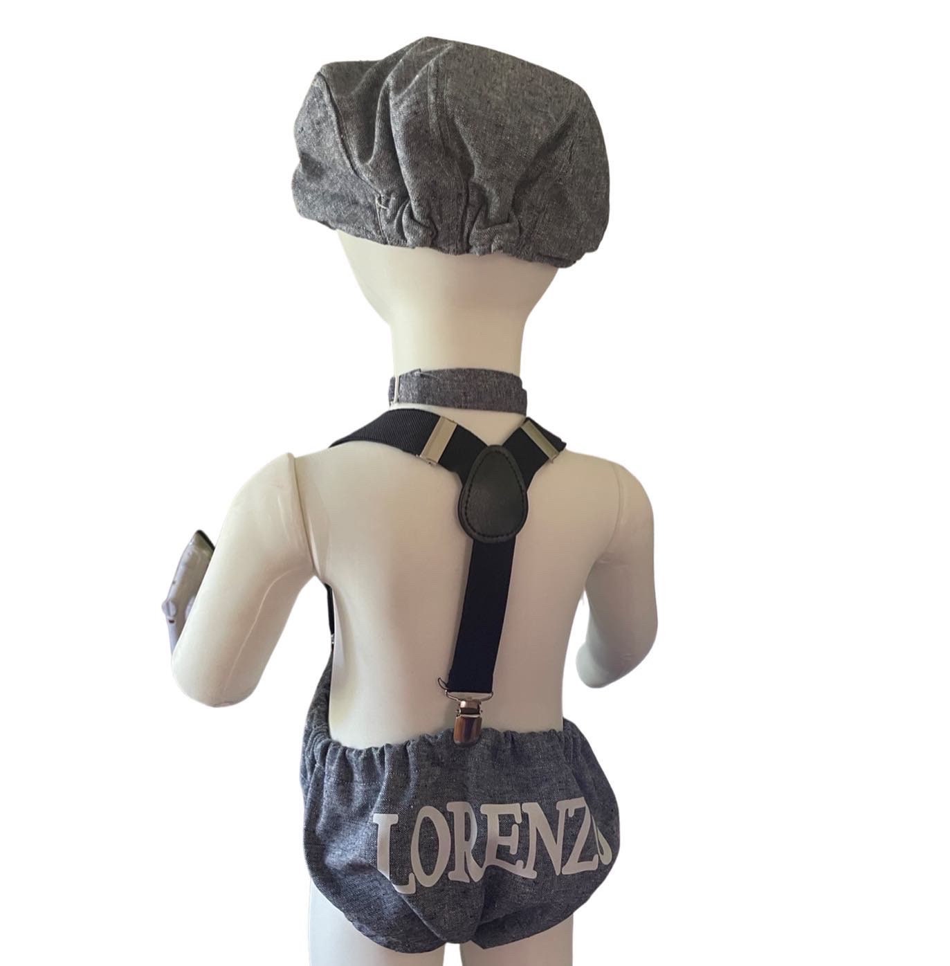 Customized Light denim sitter set - baby boy photo prop - baby clothes - vintage style - flat cap - cake smash outfit