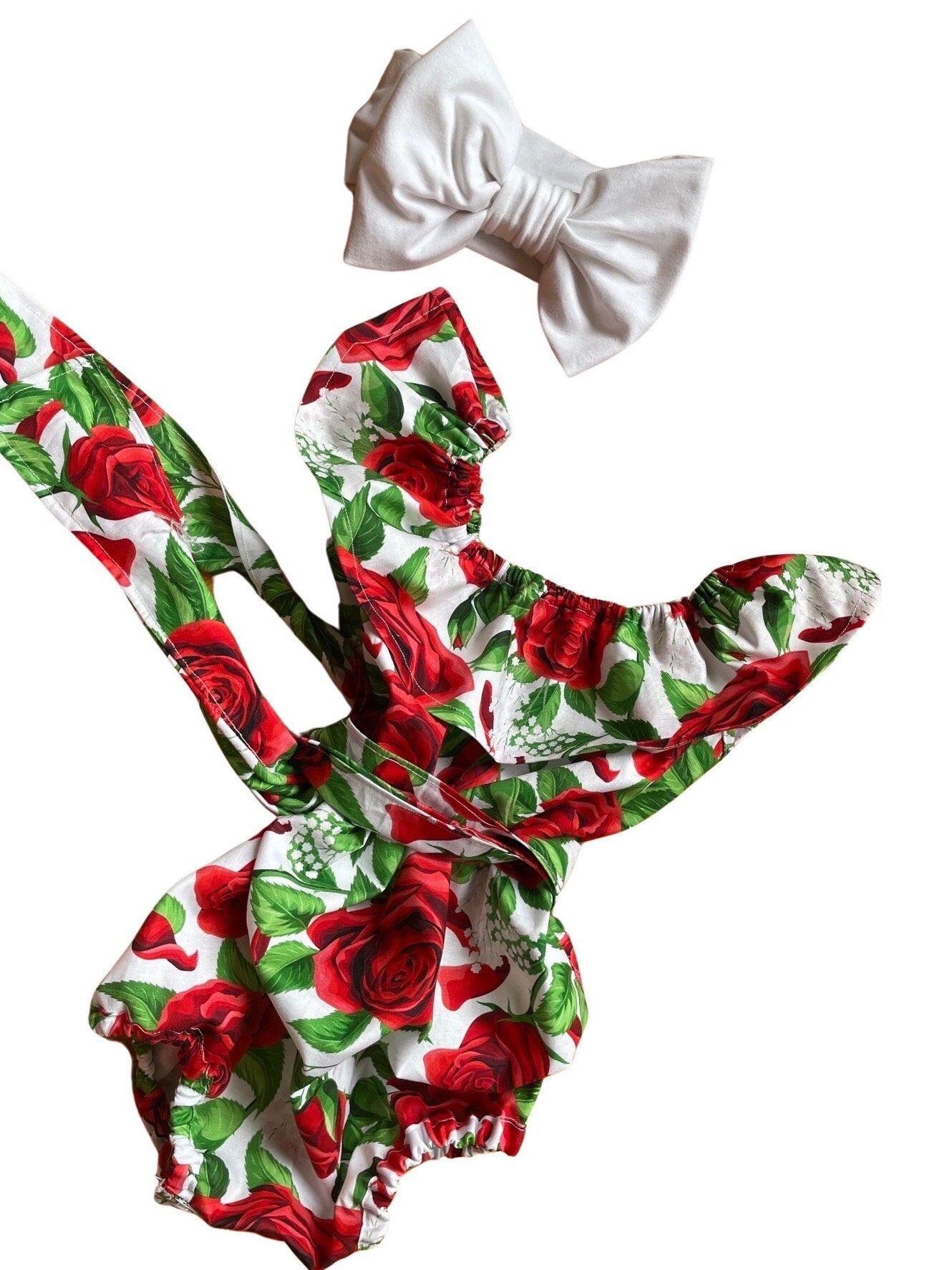 Baby Valentines Romper | Baby Valentines Outfit | Valentines Day Baby | Rose Flower Romper| Valentines Baby Bow | Baby Girl Gift