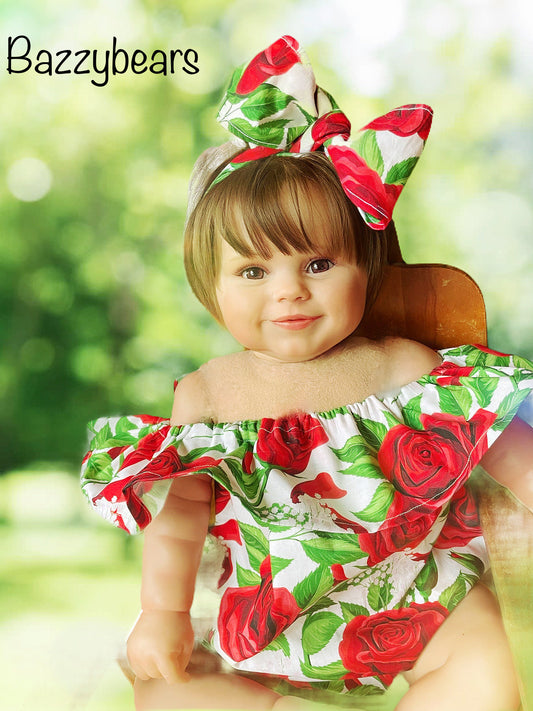 Baby Valentines Romper | Baby Valentines Outfit | Valentines Day Baby | Rose Flower Romper| Valentines Baby Bow | Baby Girl Gift